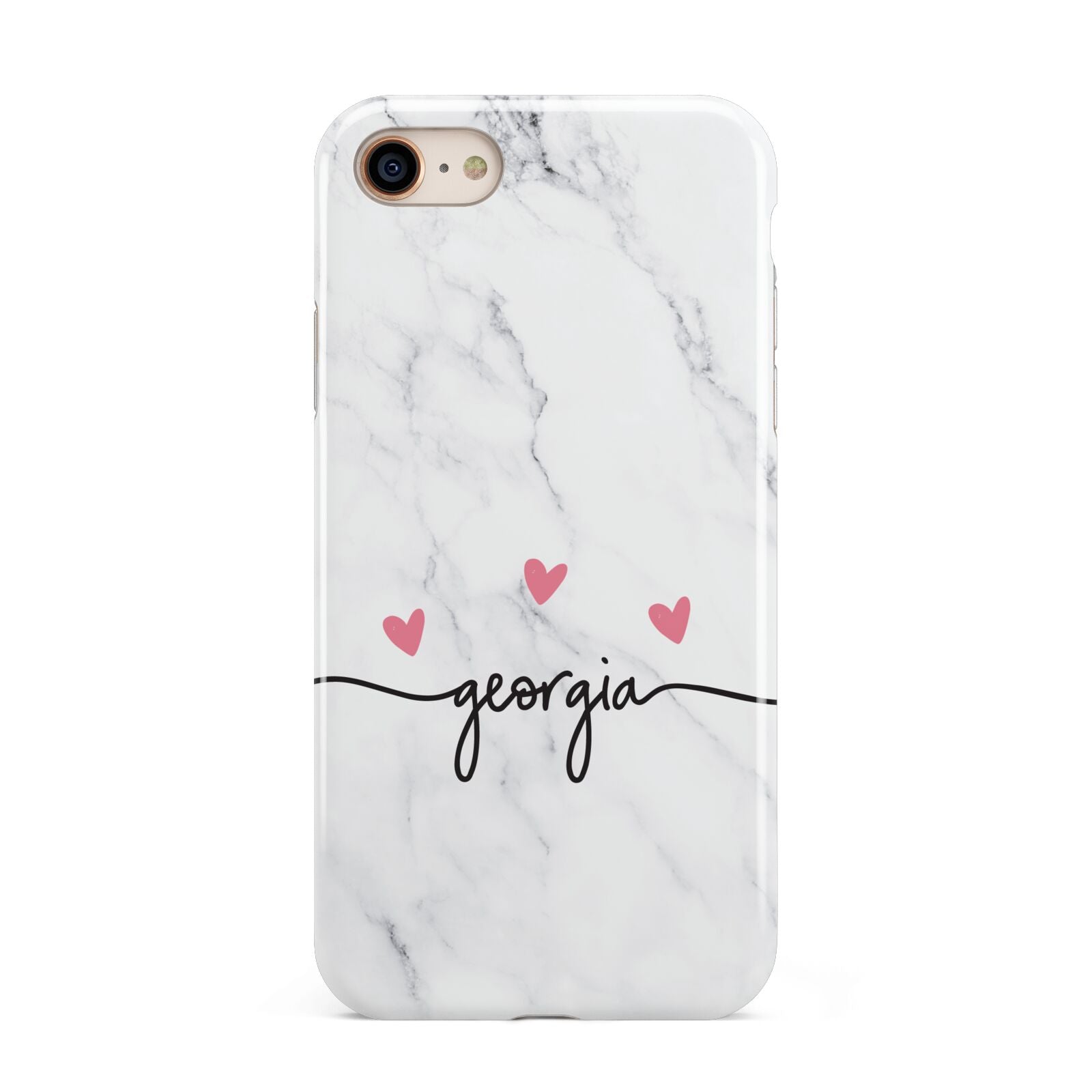 Custom Marble with Handwriting Text iPhone 8 3D Tough Case on Gold Phone