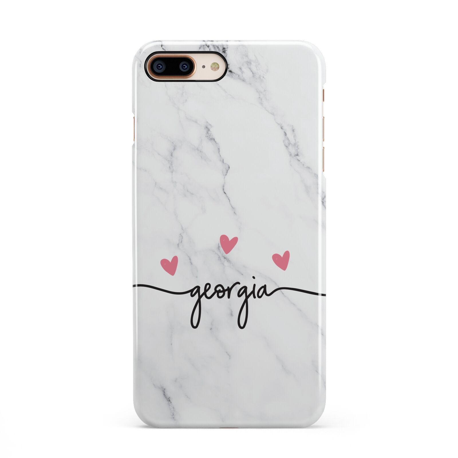 Custom Marble with Handwriting Text iPhone 8 Plus 3D Snap Case on Gold Phone