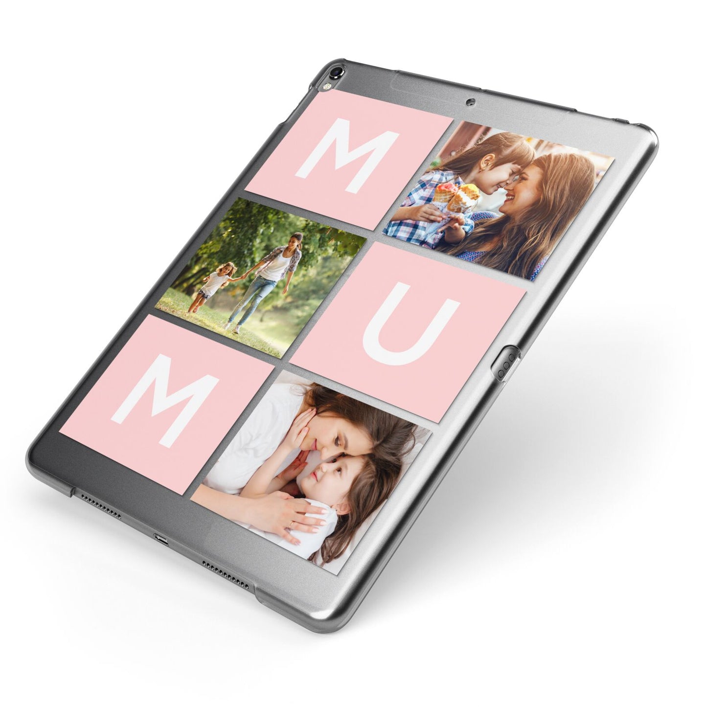 Custom Mothers Day Photo Apple iPad Case on Grey iPad Side View