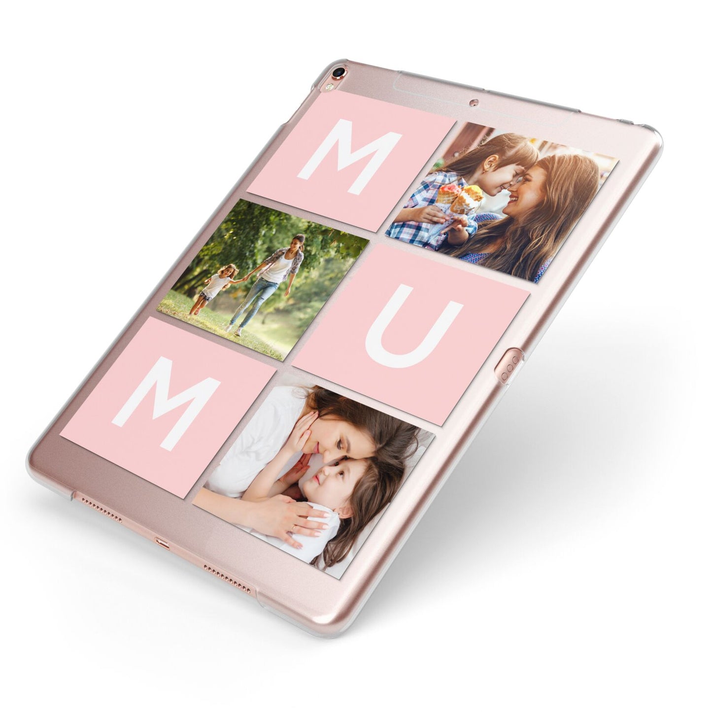 Custom Mothers Day Photo Apple iPad Case on Rose Gold iPad Side View