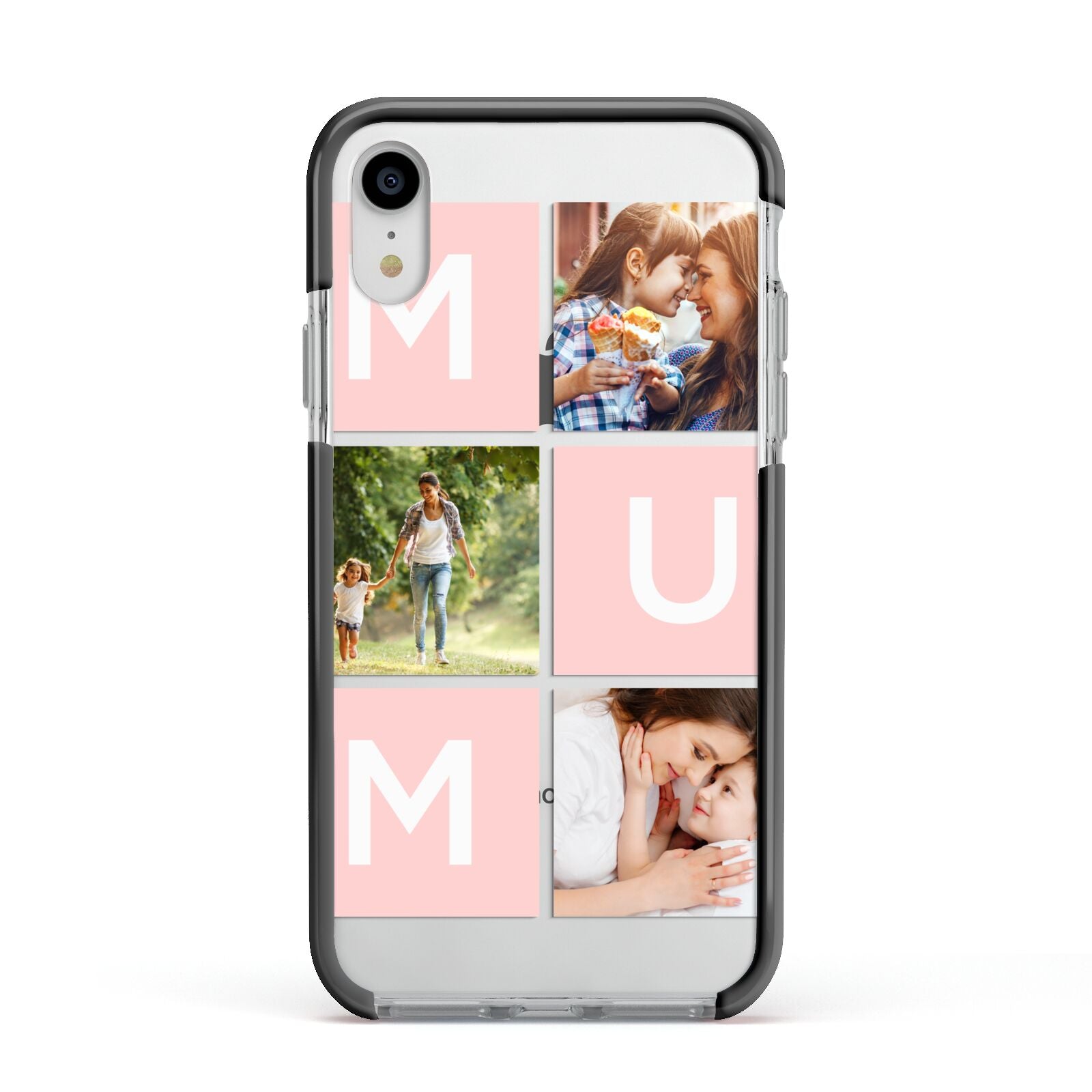 Custom Mothers Day Photo Apple iPhone XR Impact Case Black Edge on Silver Phone