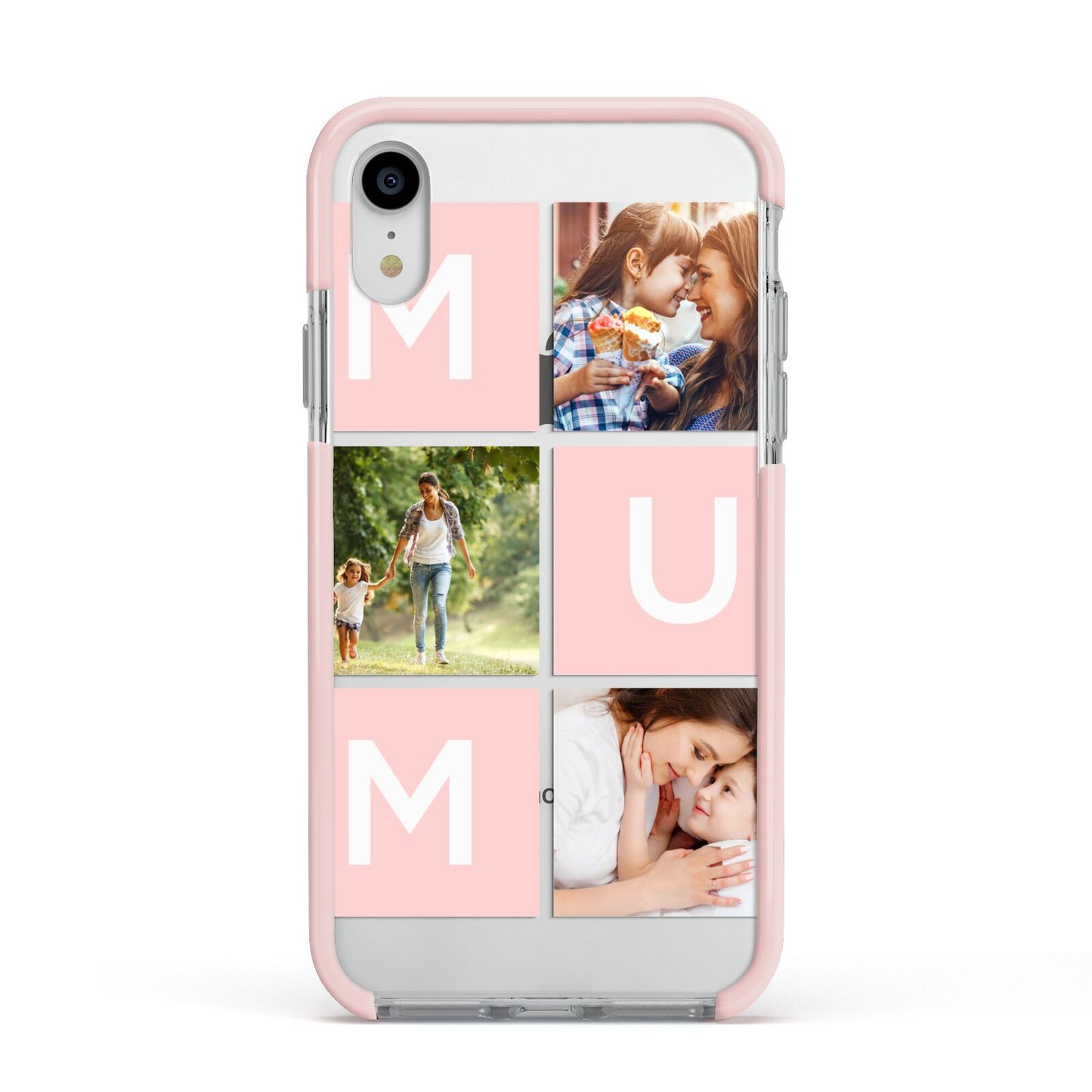 Custom Mothers Day Photo Apple iPhone XR Impact Case Pink Edge on Silver Phone