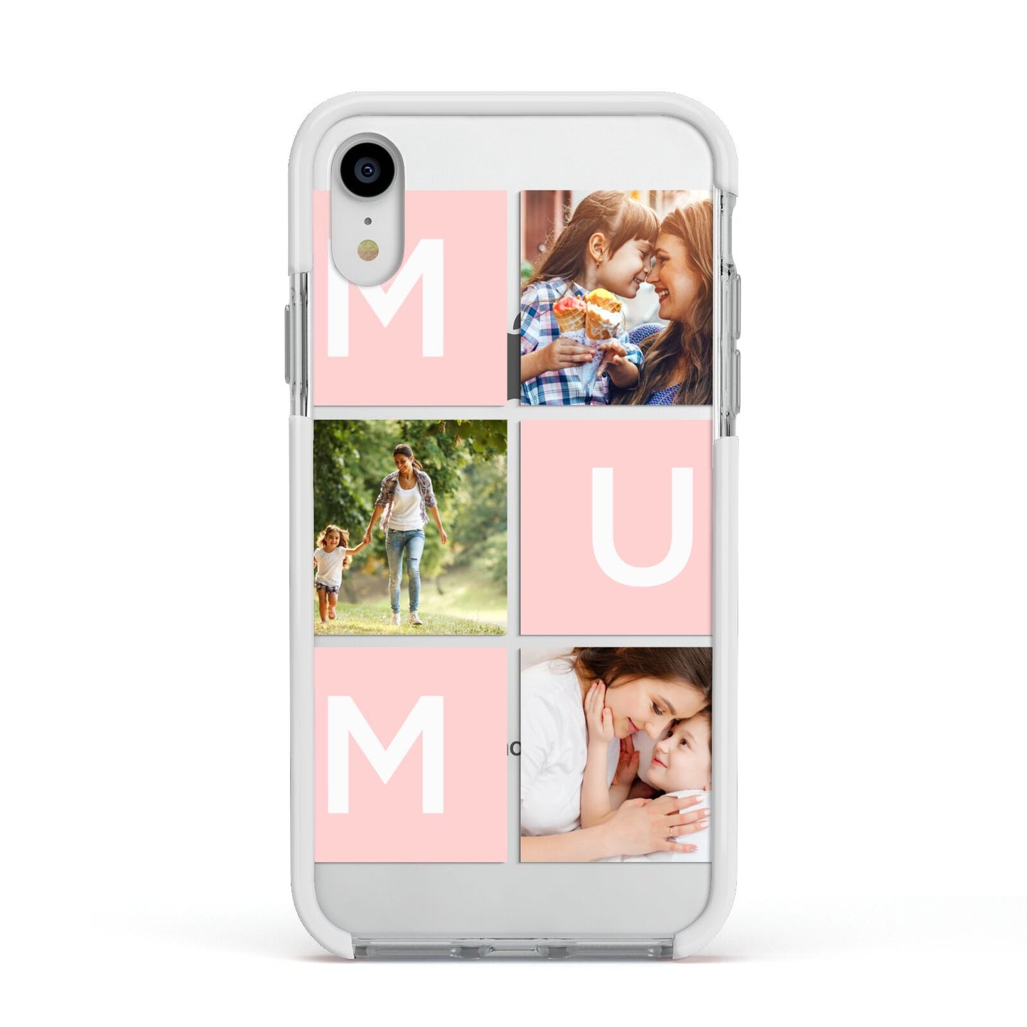 Custom Mothers Day Photo Apple iPhone XR Impact Case White Edge on Silver Phone