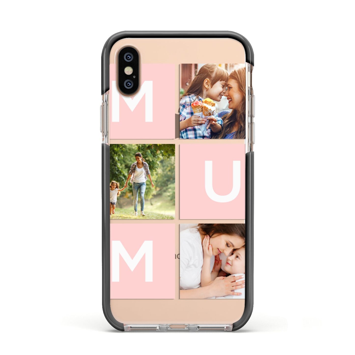 Custom Mothers Day Photo Apple iPhone Xs Impact Case Black Edge on Gold Phone