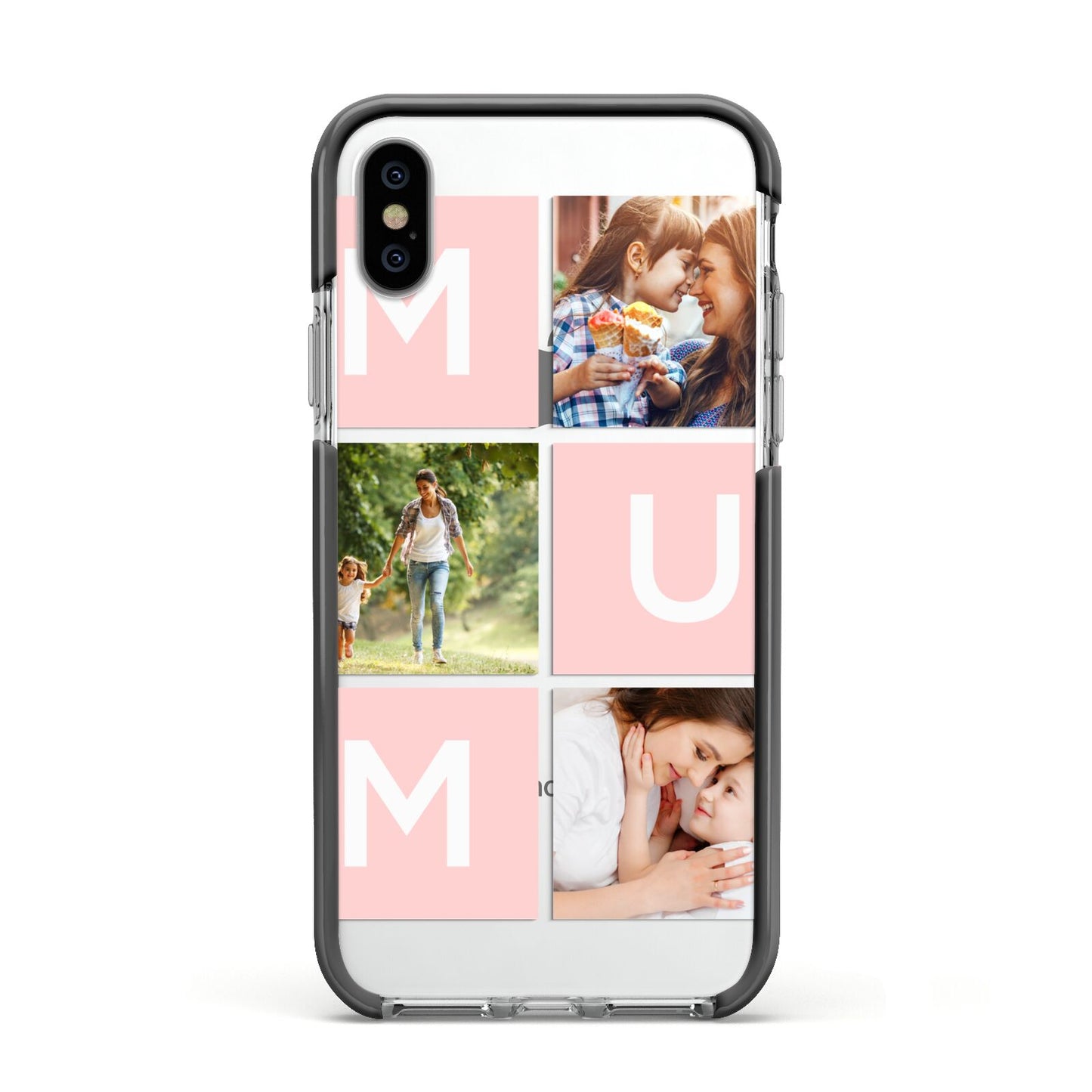 Custom Mothers Day Photo Apple iPhone Xs Impact Case Black Edge on Silver Phone