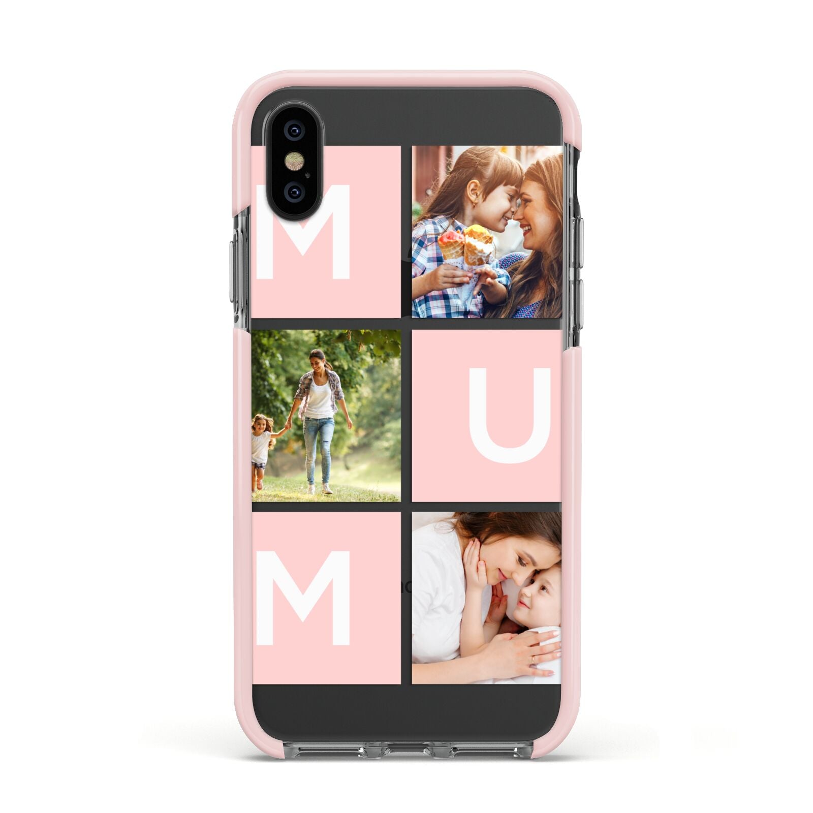 Custom Mothers Day Photo Apple iPhone Xs Impact Case Pink Edge on Black Phone