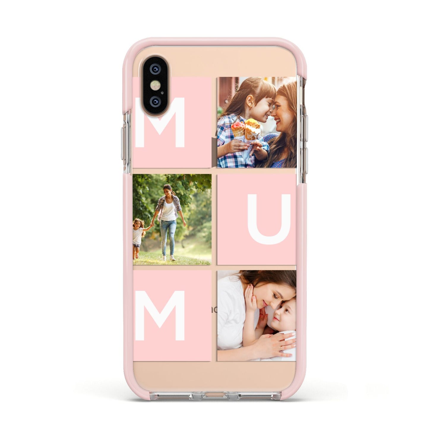 Custom Mothers Day Photo Apple iPhone Xs Impact Case Pink Edge on Gold Phone