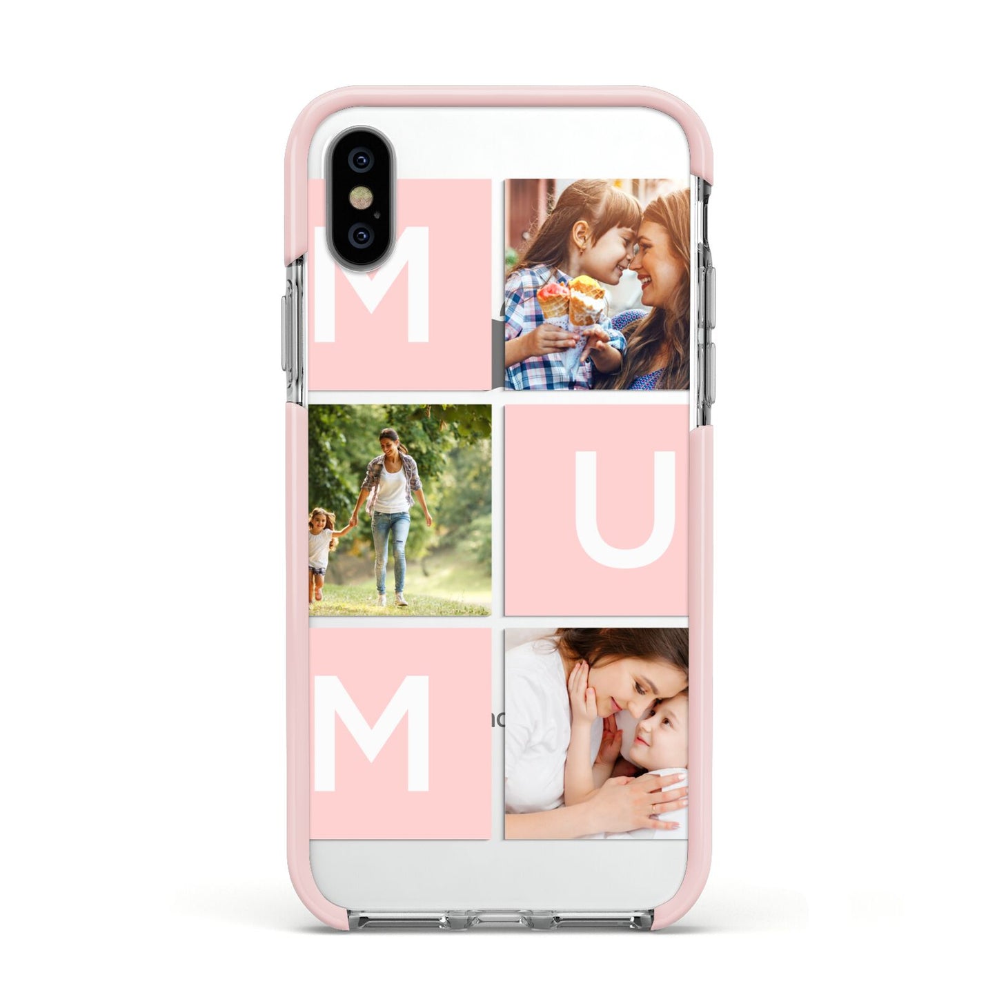 Custom Mothers Day Photo Apple iPhone Xs Impact Case Pink Edge on Silver Phone