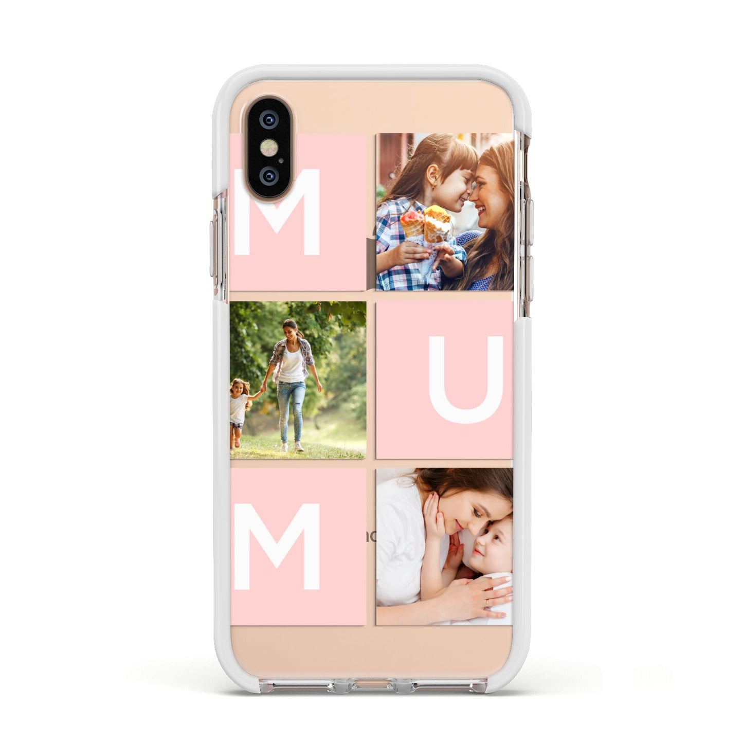 Custom Mothers Day Photo Apple iPhone Xs Impact Case White Edge on Gold Phone