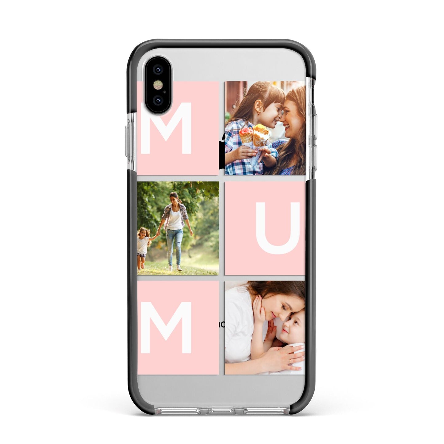 Custom Mothers Day Photo Apple iPhone Xs Max Impact Case Black Edge on Silver Phone