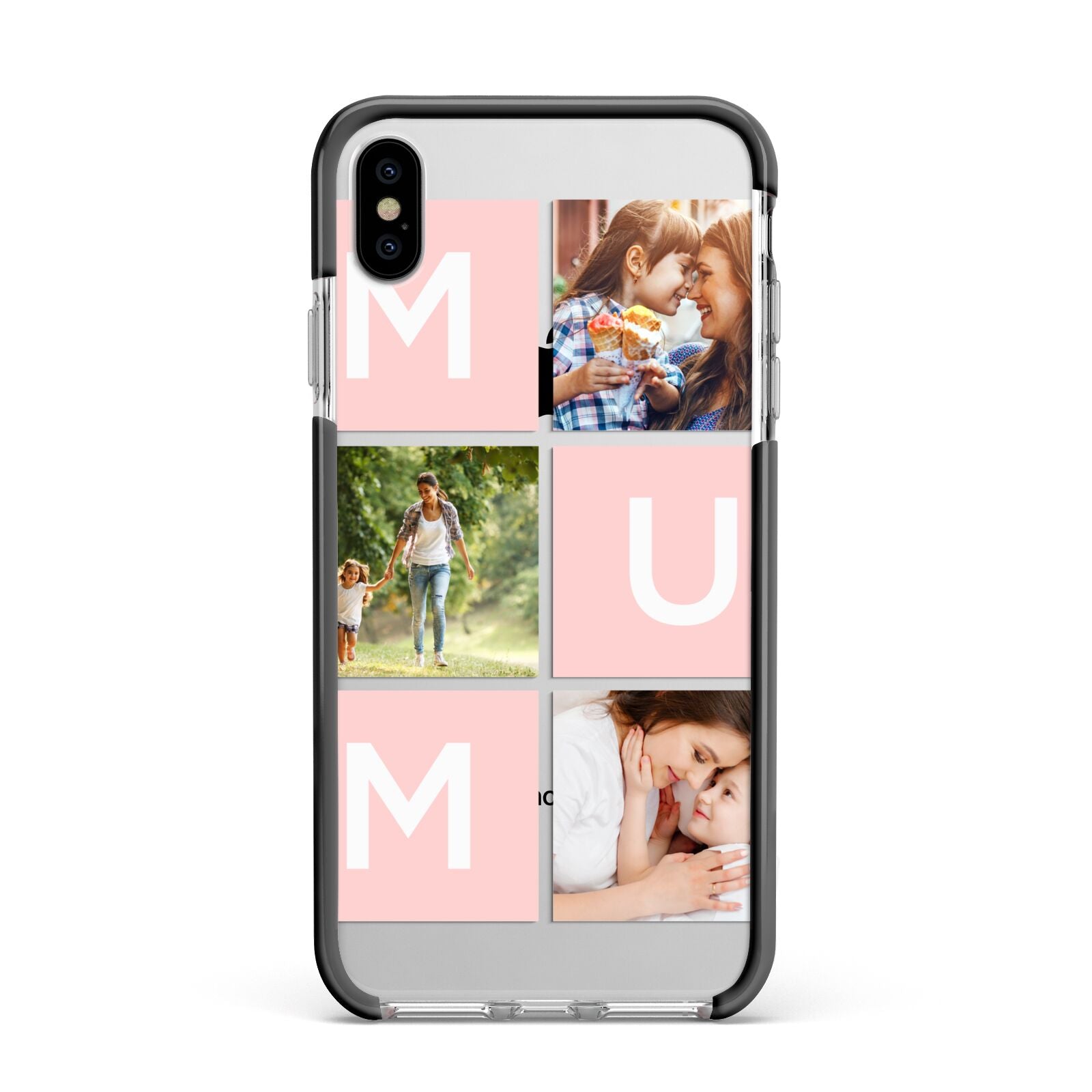 Custom Mothers Day Photo Apple iPhone Xs Max Impact Case Black Edge on Silver Phone