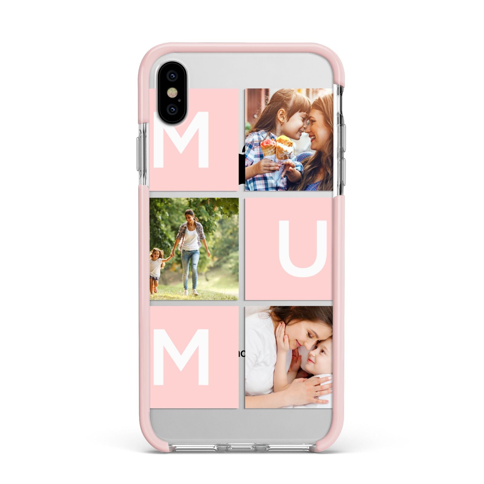 Custom Mothers Day Photo Apple iPhone Xs Max Impact Case Pink Edge on Silver Phone