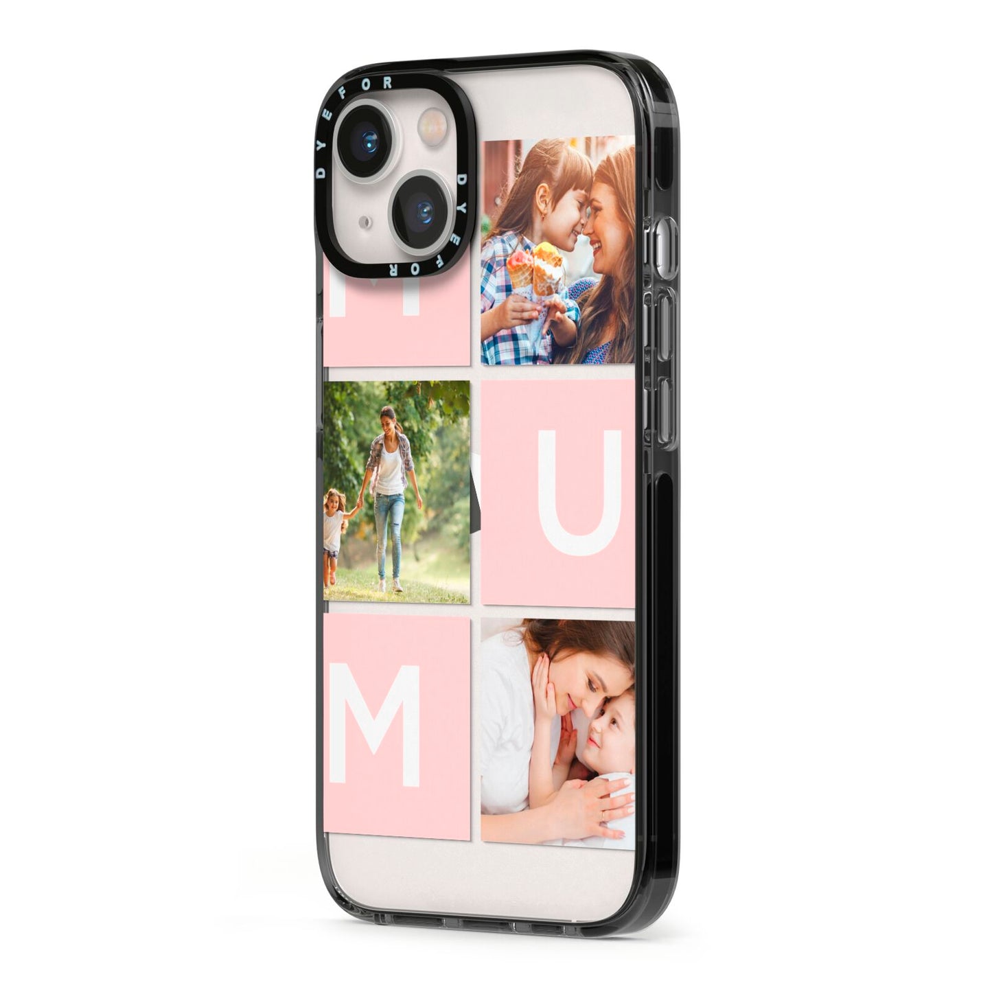 Custom Mothers Day Photo iPhone 13 Black Impact Case Side Angle on Silver phone