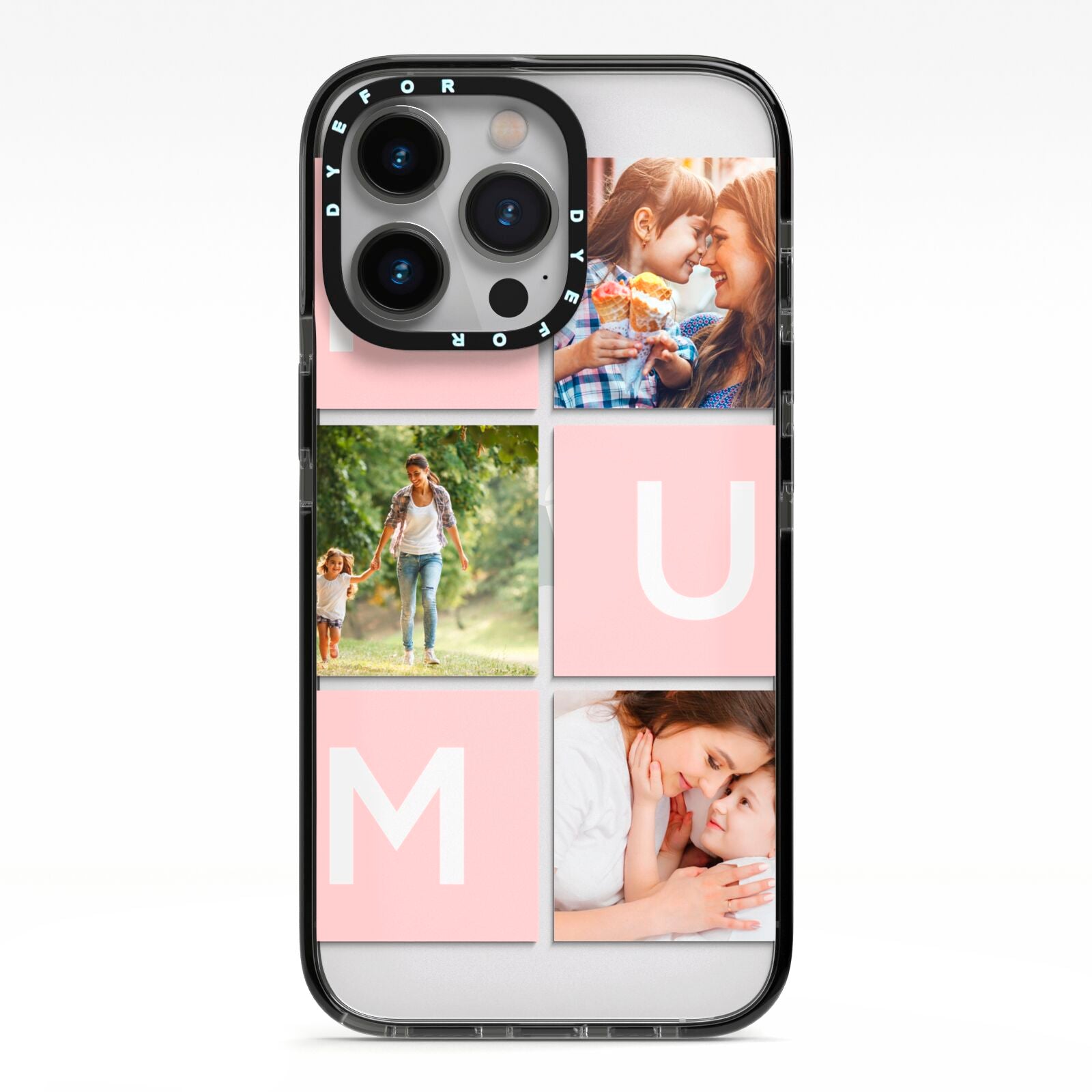 Custom Mothers Day Photo iPhone 13 Pro Black Impact Case on Silver phone