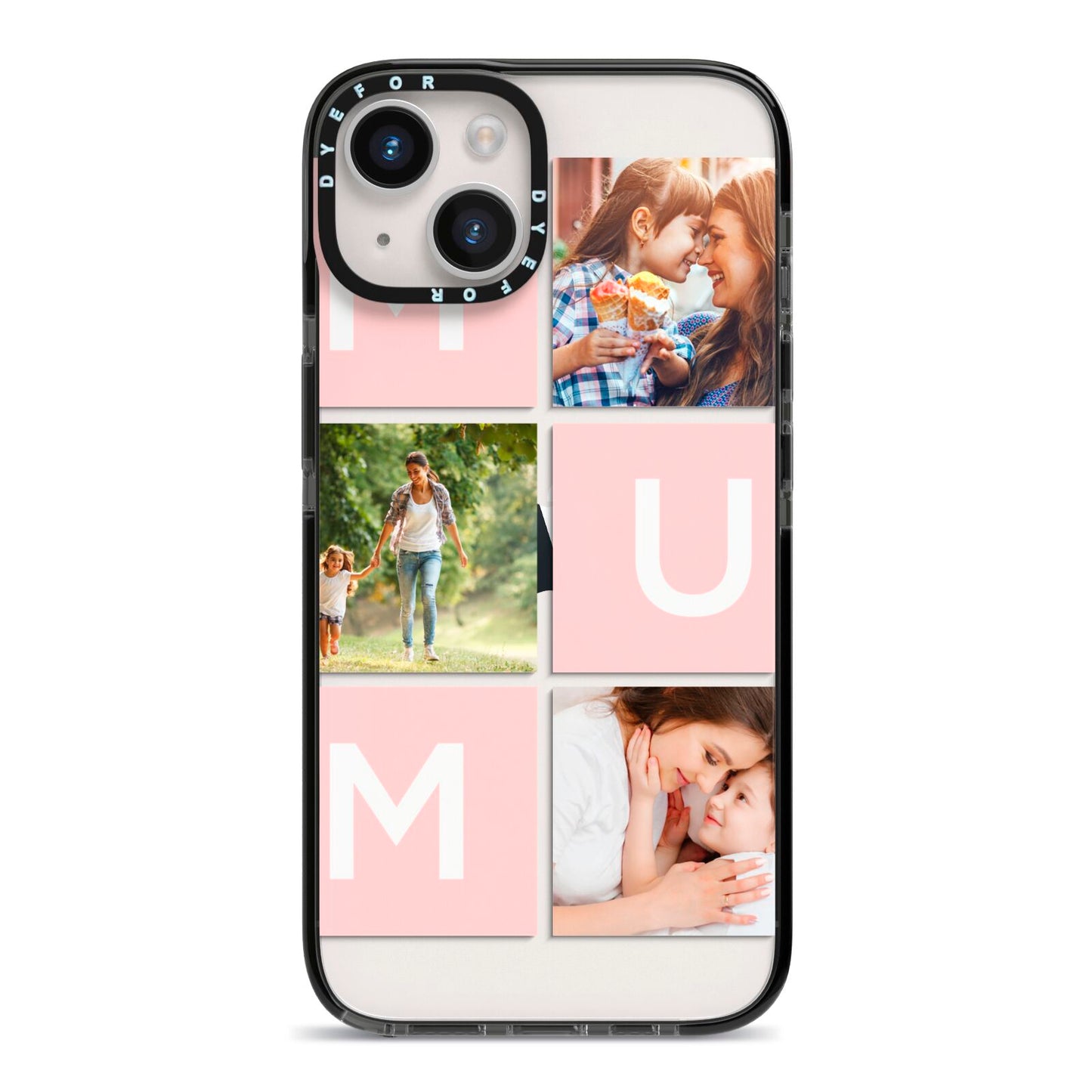 Custom Mothers Day Photo iPhone 14 Black Impact Case on Silver phone