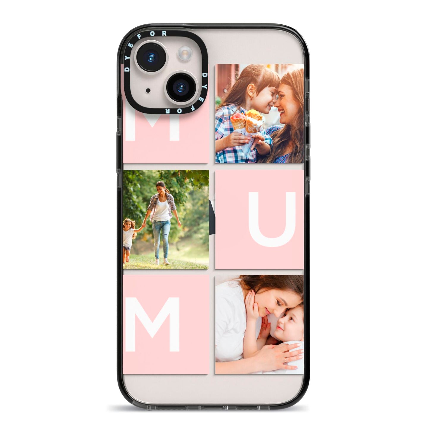 Custom Mothers Day Photo iPhone 14 Plus Black Impact Case on Silver phone