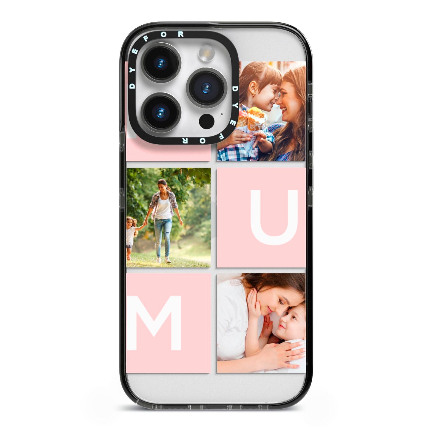 Custom Mothers Day Photo iPhone 14 Pro Black Impact Case on Silver phone