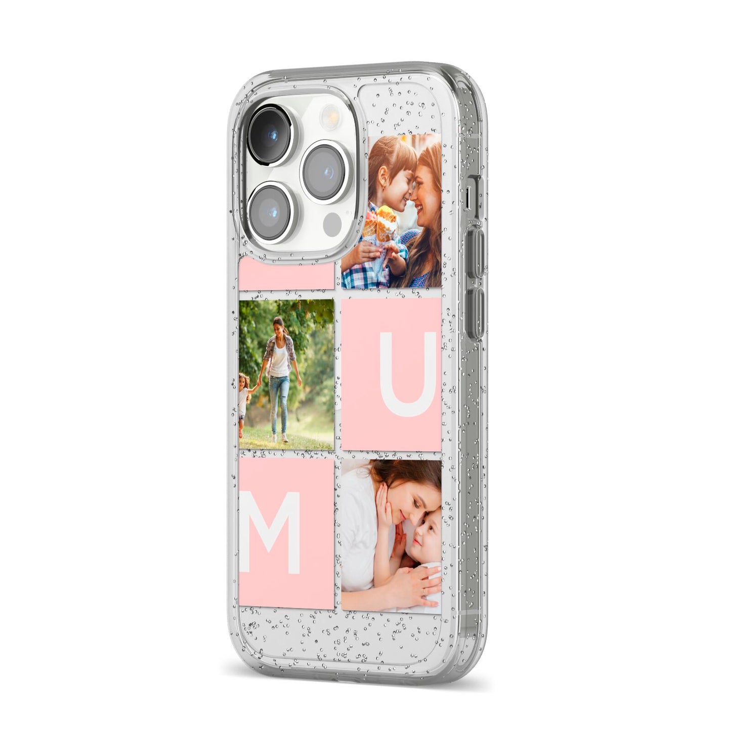 Custom Mothers Day Photo iPhone 14 Pro Glitter Tough Case Silver Angled Image