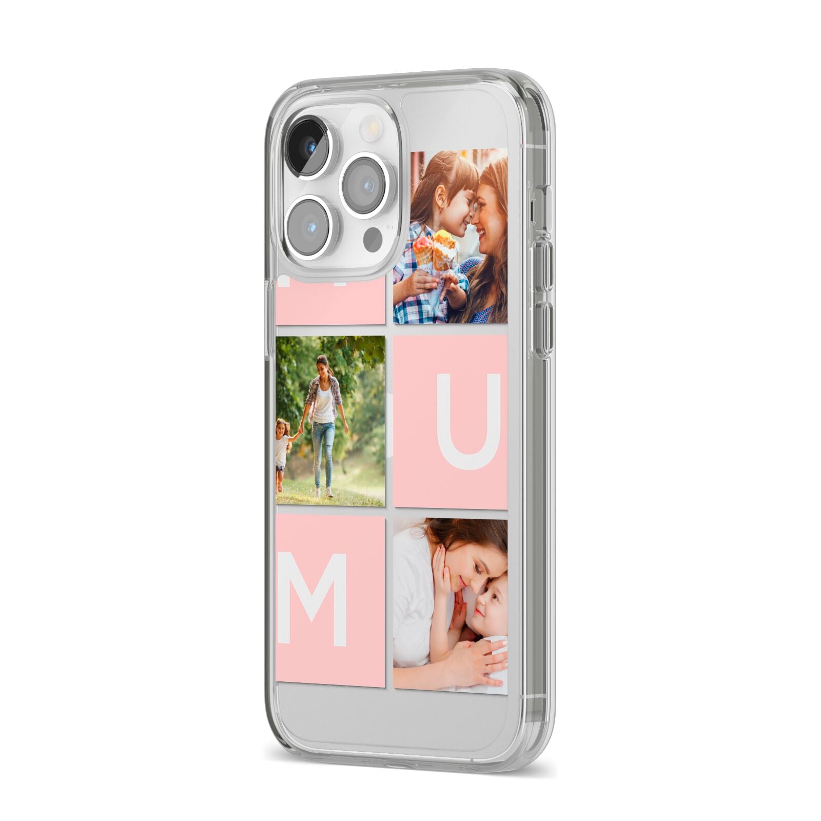 Custom Mothers Day Photo iPhone 14 Pro Max Clear Tough Case Silver Angled Image