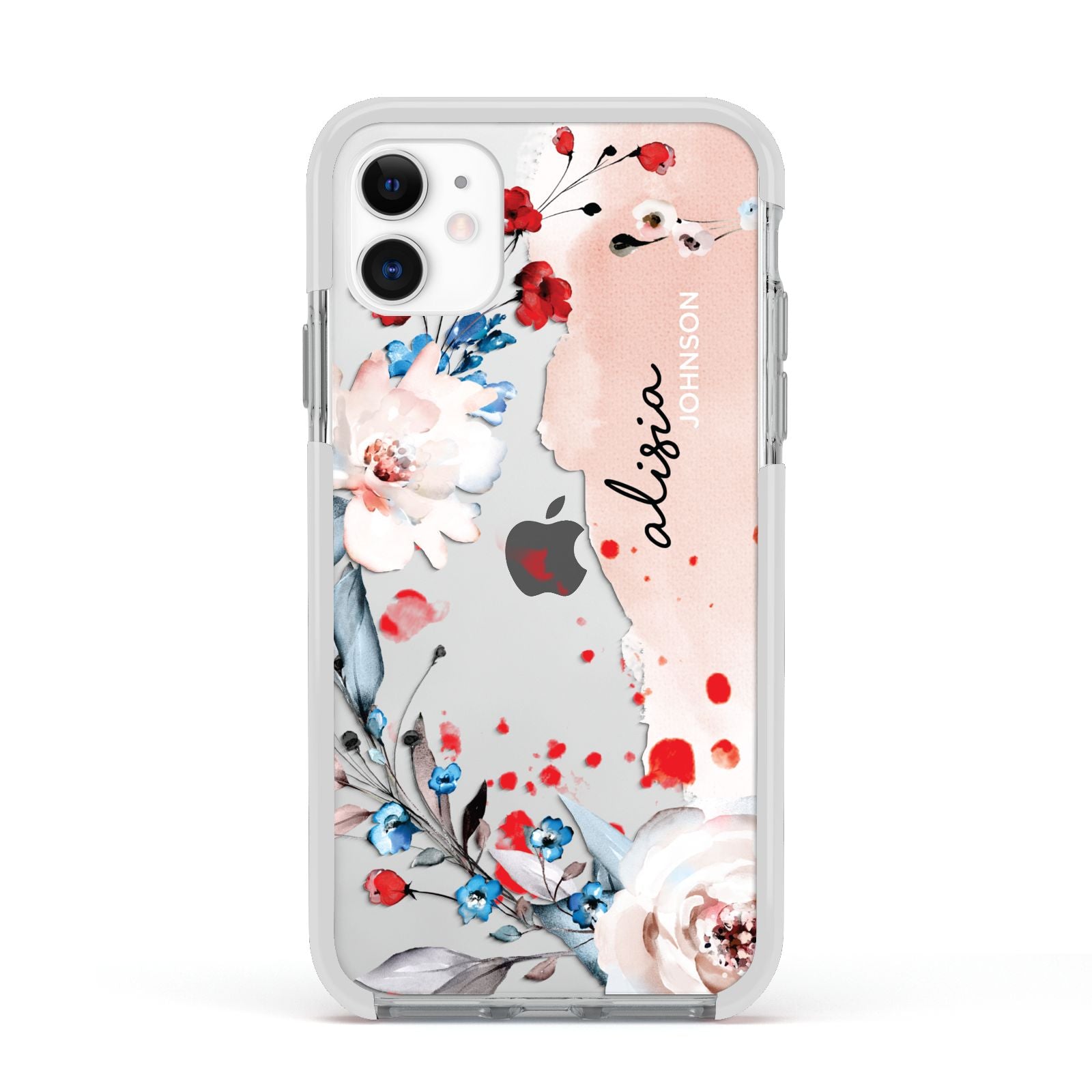 Custom Name Floral Bouquet Apple iPhone 11 in White with White Impact Case