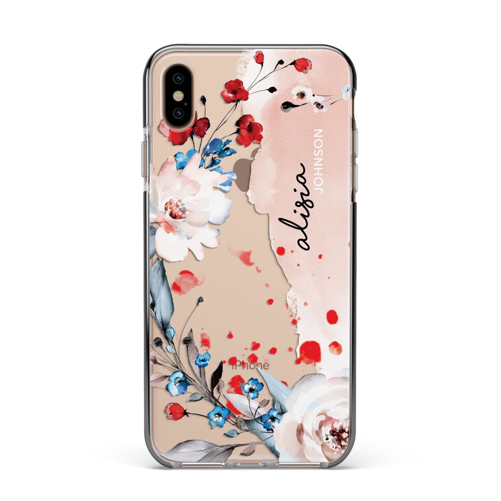 Custom Name Floral Bouquet Apple iPhone Xs Max Impact Case Black Edge on Gold Phone