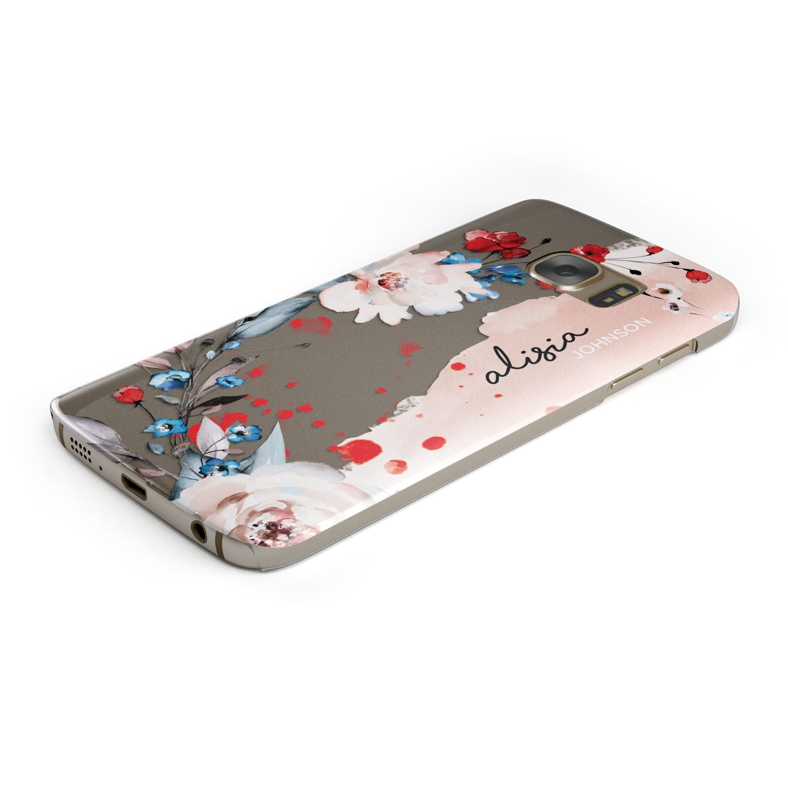 Custom Name Floral Bouquet Protective Samsung Galaxy Case Angled Image