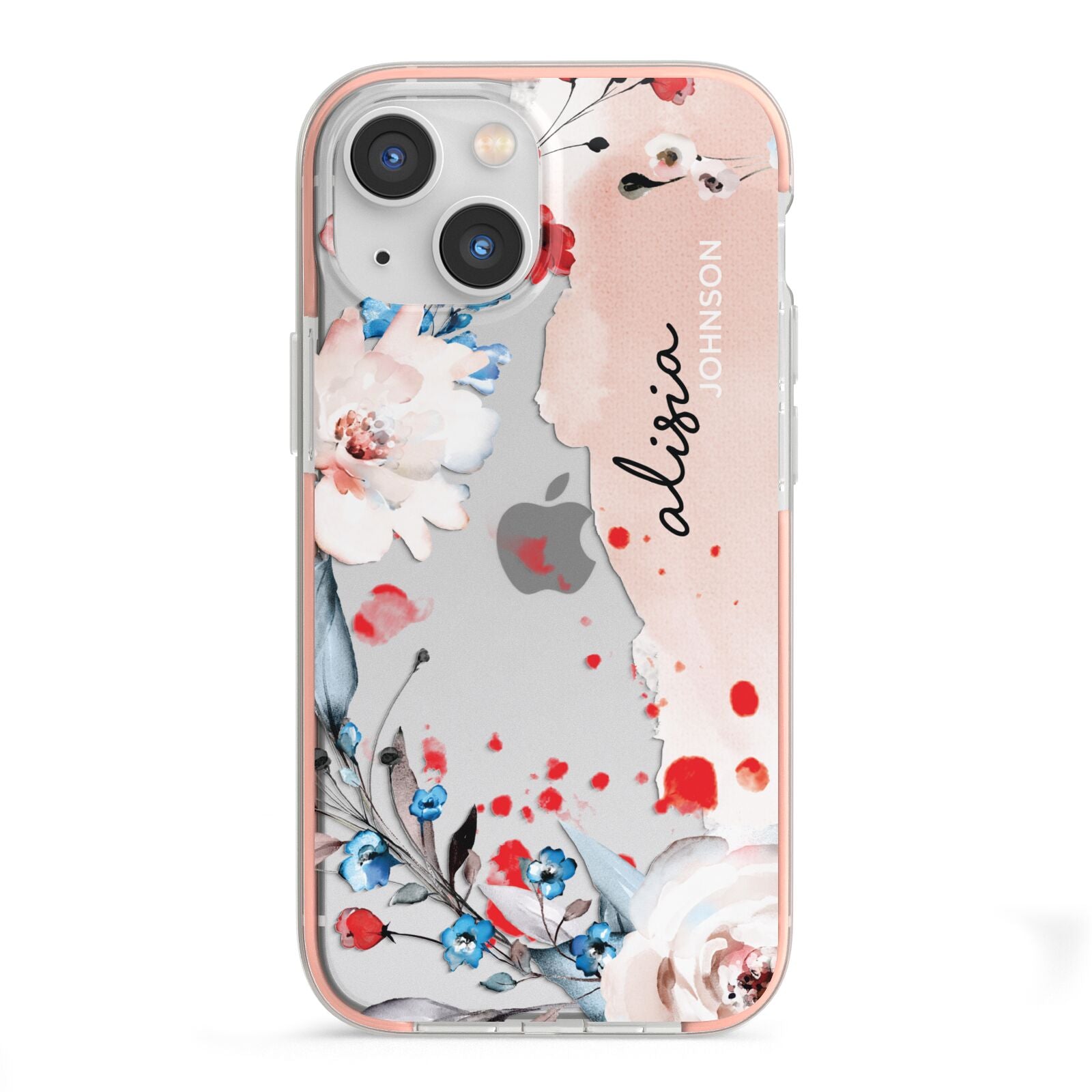 Custom Name Floral Bouquet iPhone 13 Mini TPU Impact Case with Pink Edges