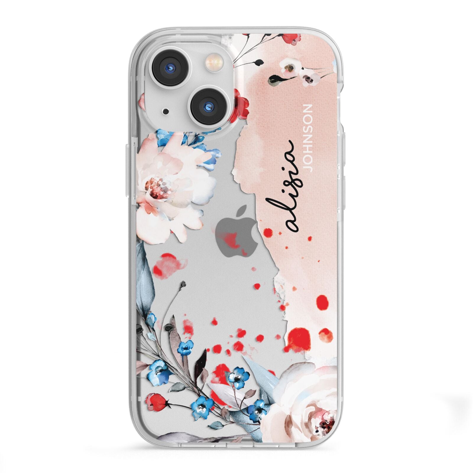 Custom Name Floral Bouquet iPhone 13 Mini TPU Impact Case with White Edges