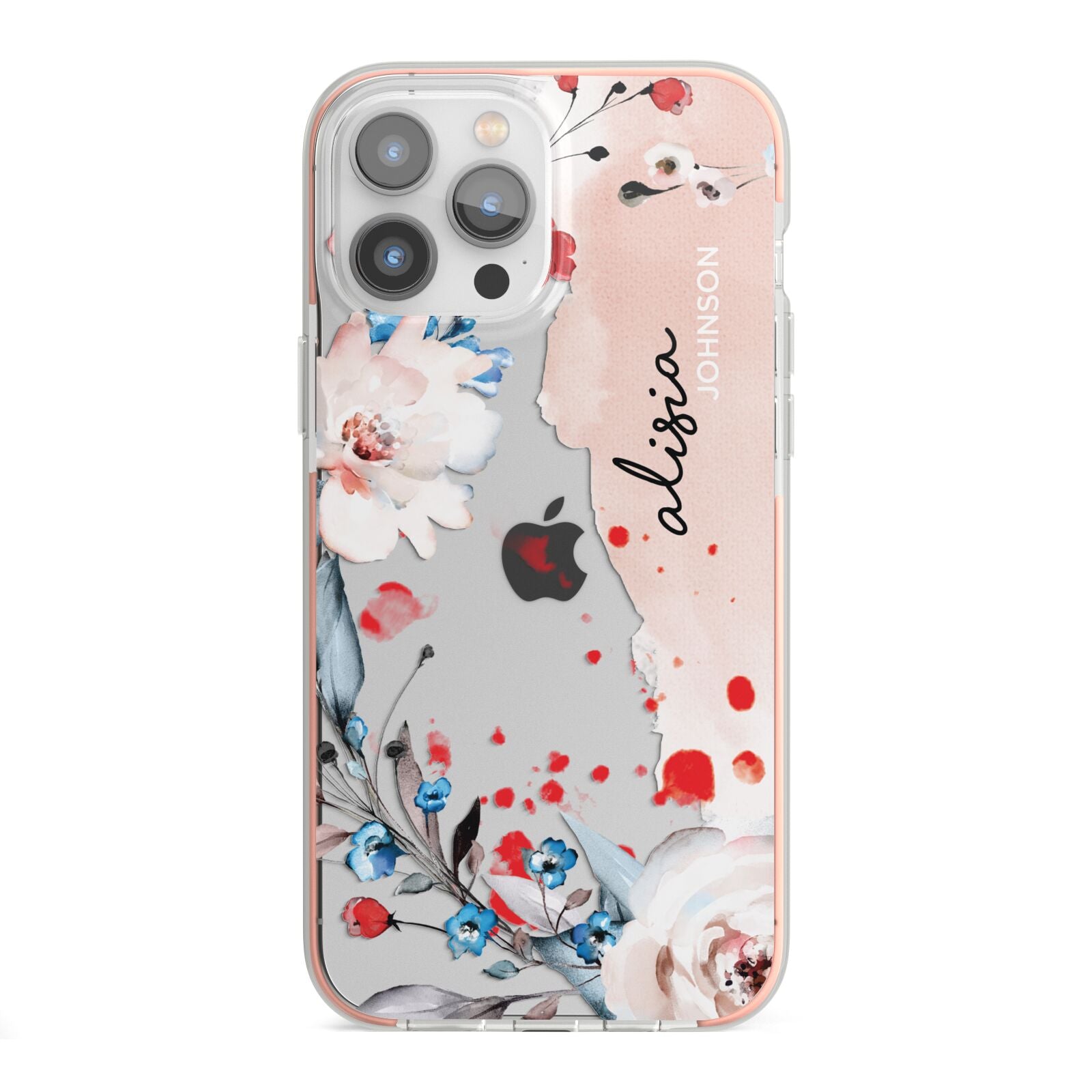 Custom Name Floral Bouquet iPhone 13 Pro Max TPU Impact Case with Pink Edges