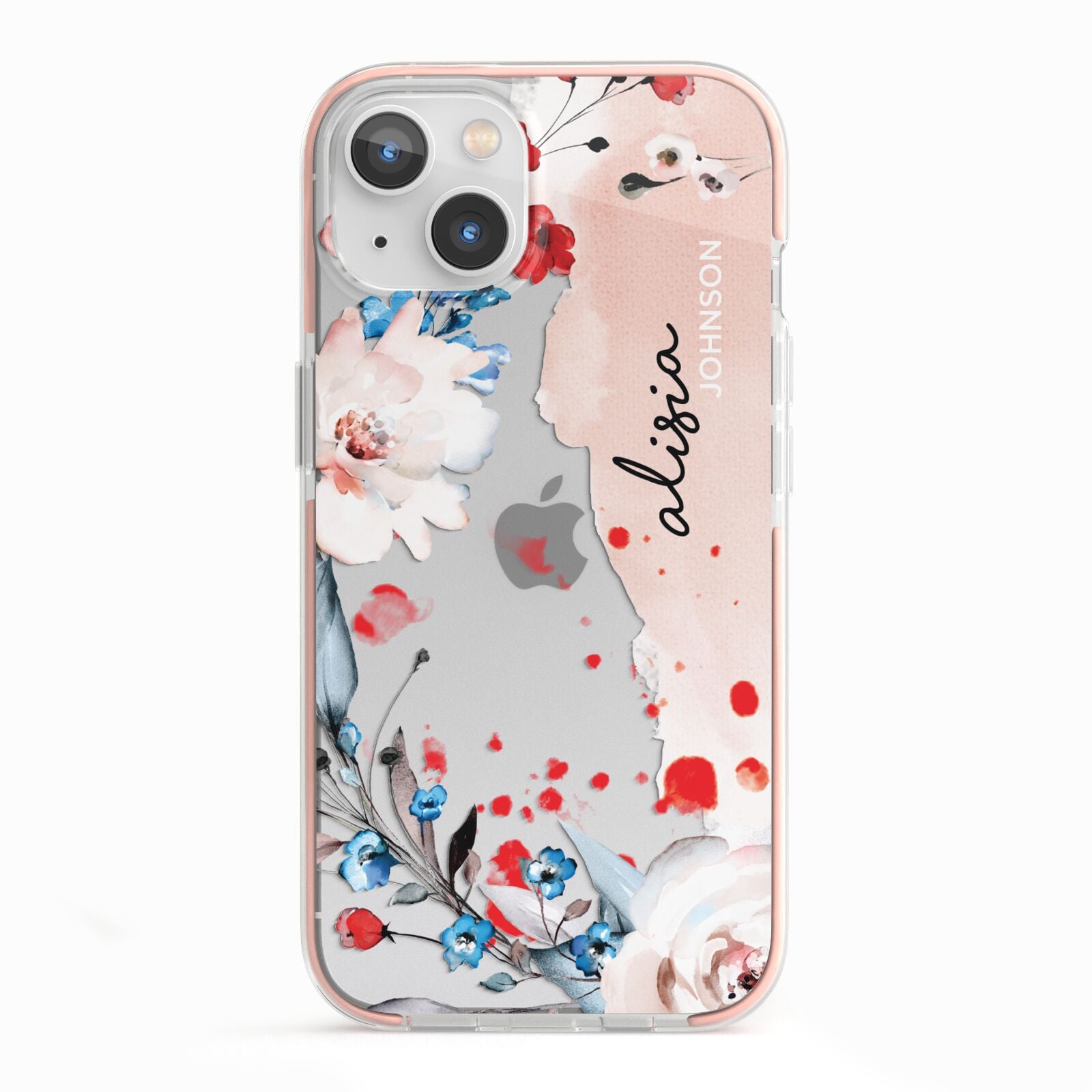 Custom Name Floral Bouquet iPhone 13 TPU Impact Case with Pink Edges