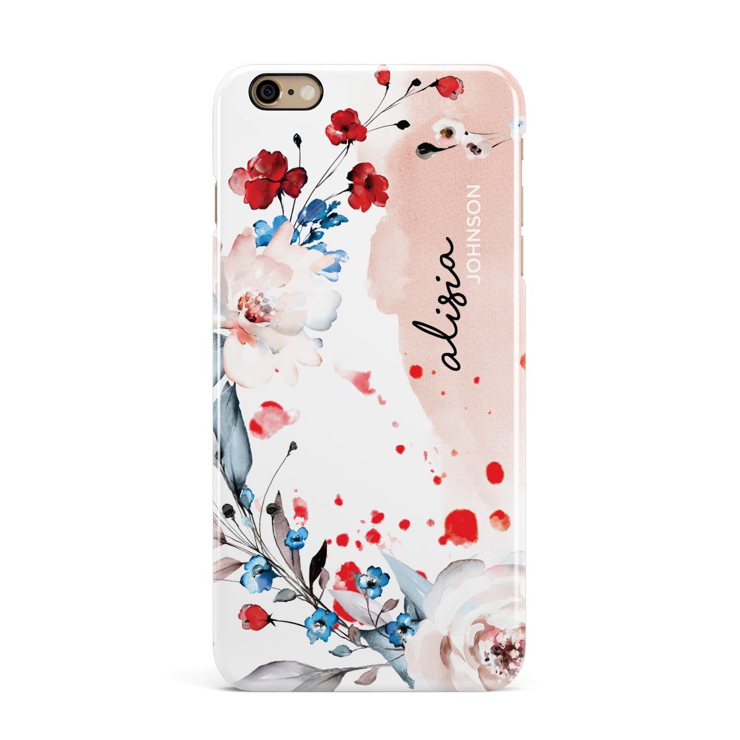 Custom Name Floral Bouquet iPhone 6 Plus 3D Snap Case on Gold Phone