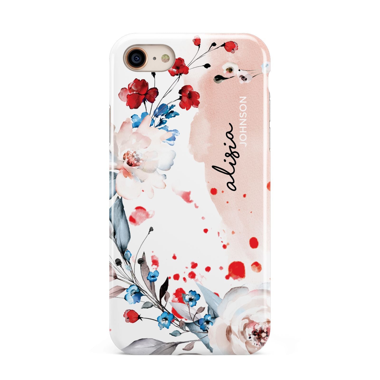 Custom Name Floral Bouquet iPhone 8 3D Tough Case on Gold Phone