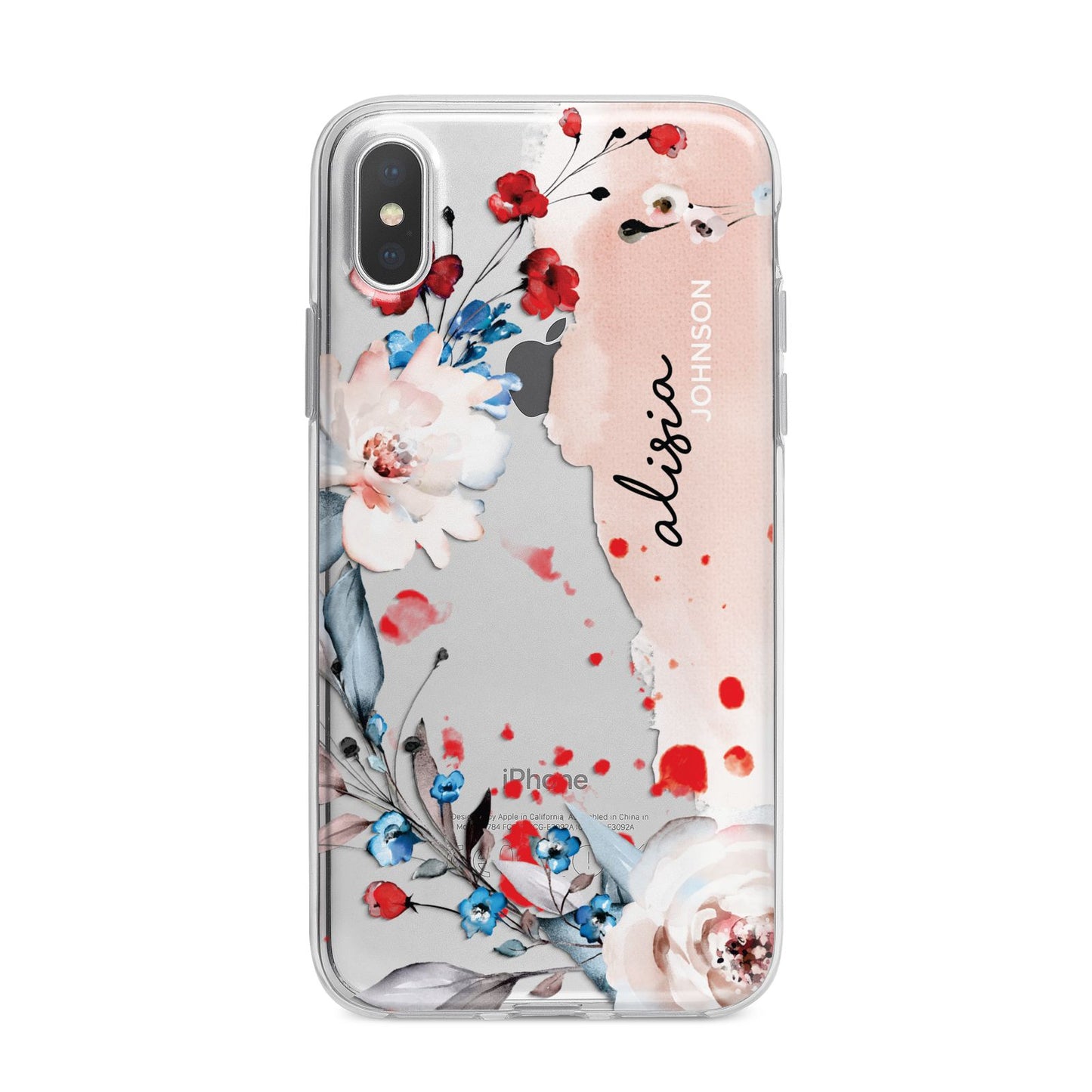 Custom Name Floral Bouquet iPhone X Bumper Case on Silver iPhone Alternative Image 1