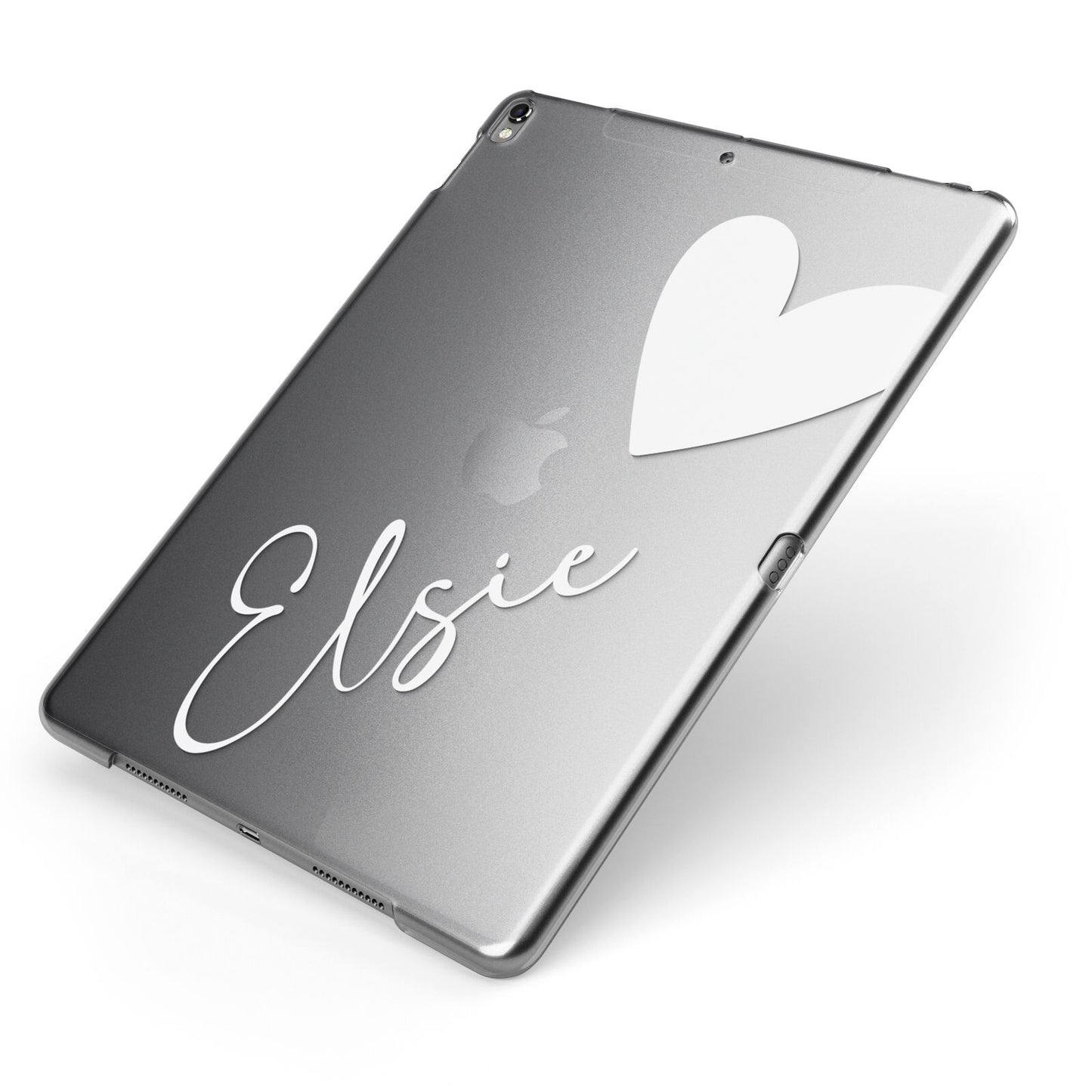 Custom Name Heart Apple iPad Case on Grey iPad Side View