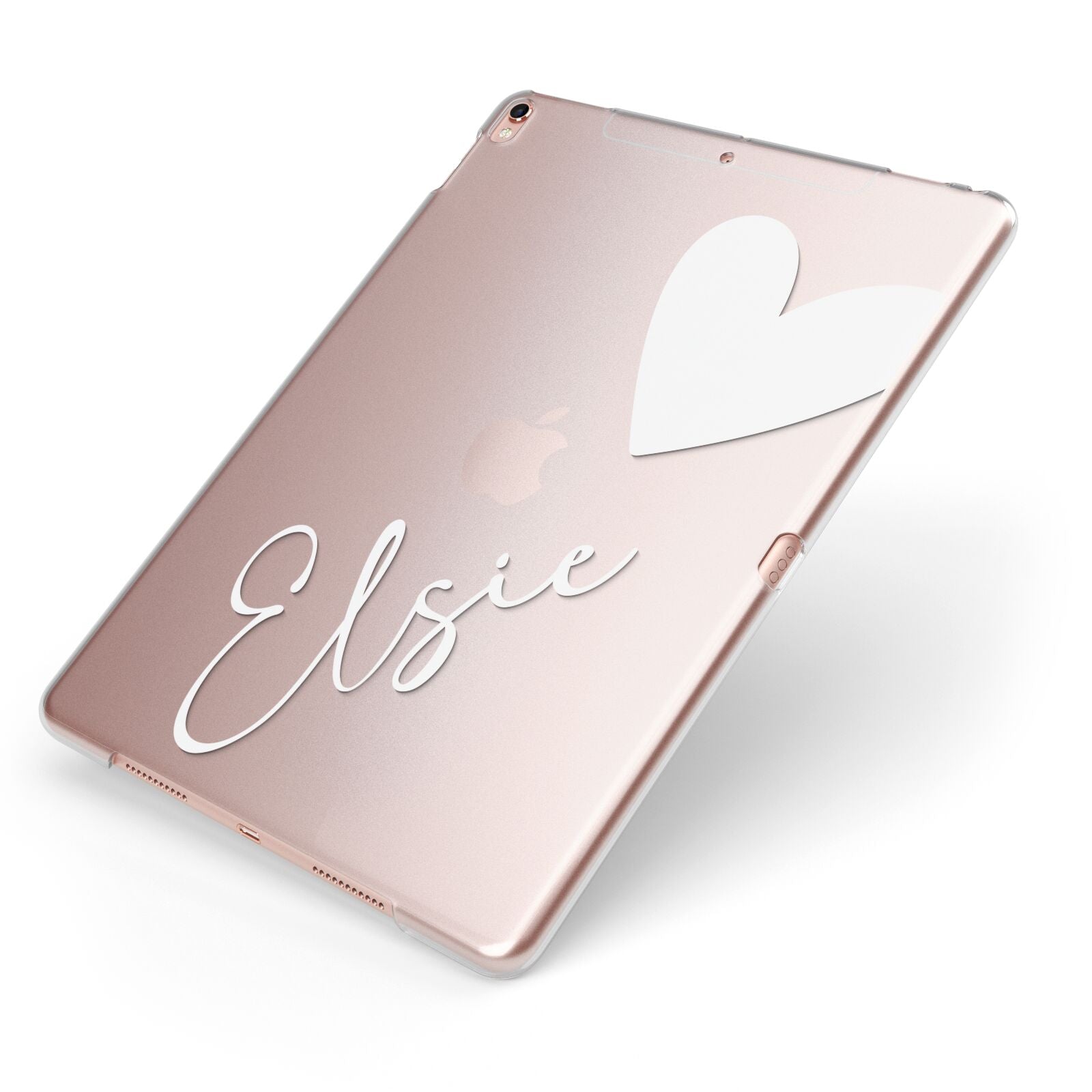 Custom Name Heart Apple iPad Case on Rose Gold iPad Side View