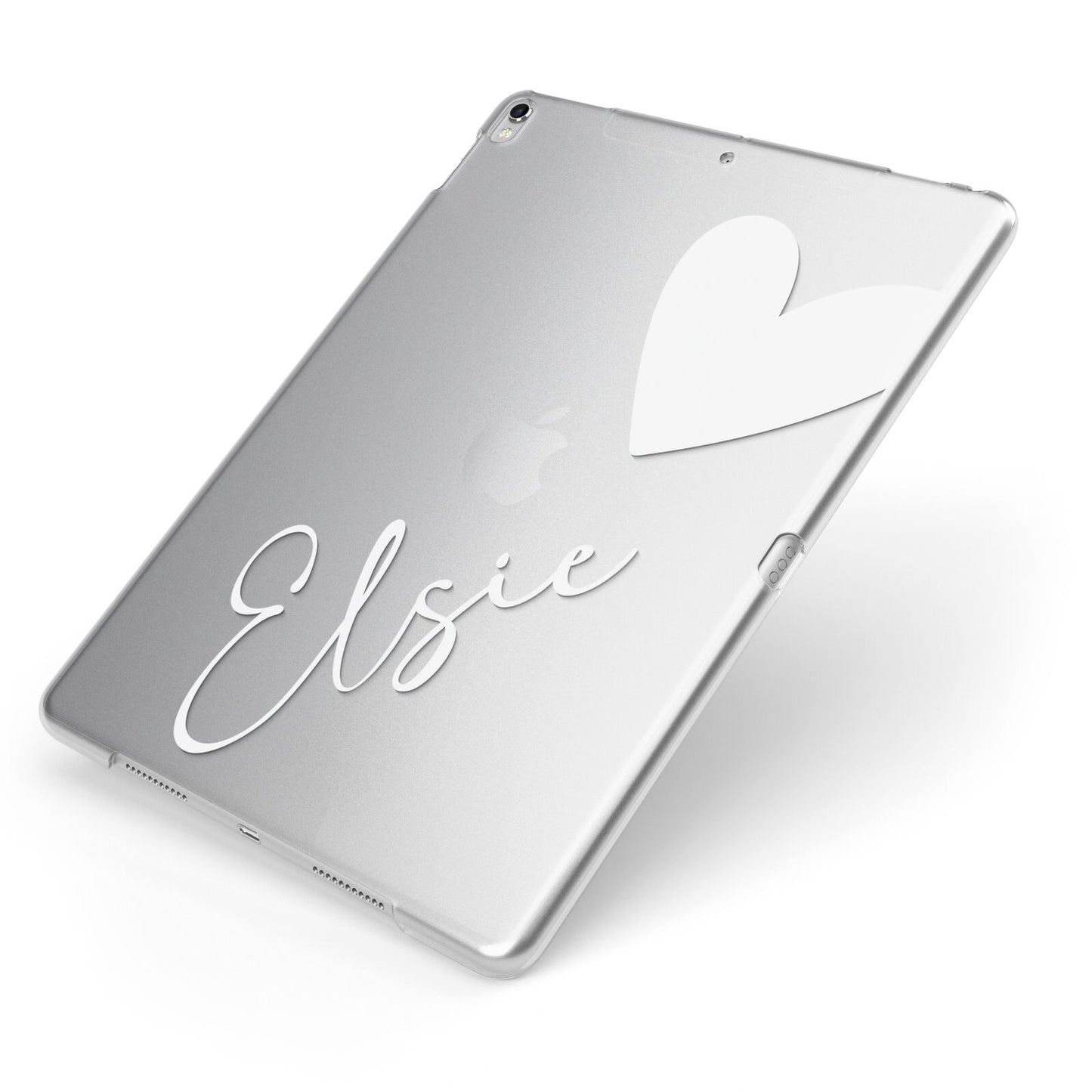 Custom Name Heart Apple iPad Case on Silver iPad Side View