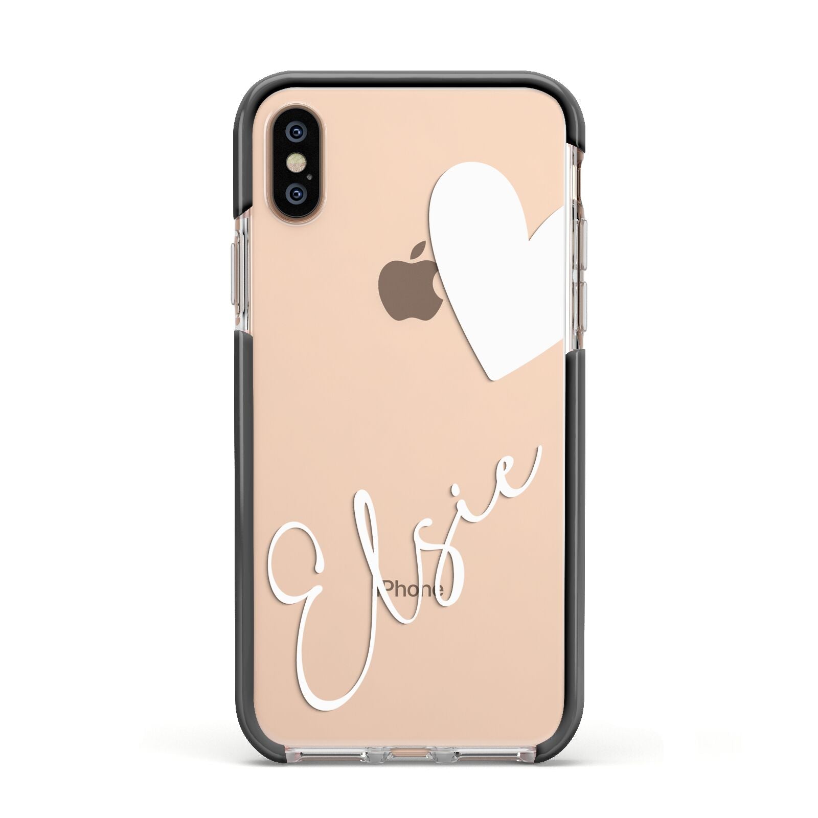 Custom Name Heart Apple iPhone Xs Impact Case Black Edge on Gold Phone