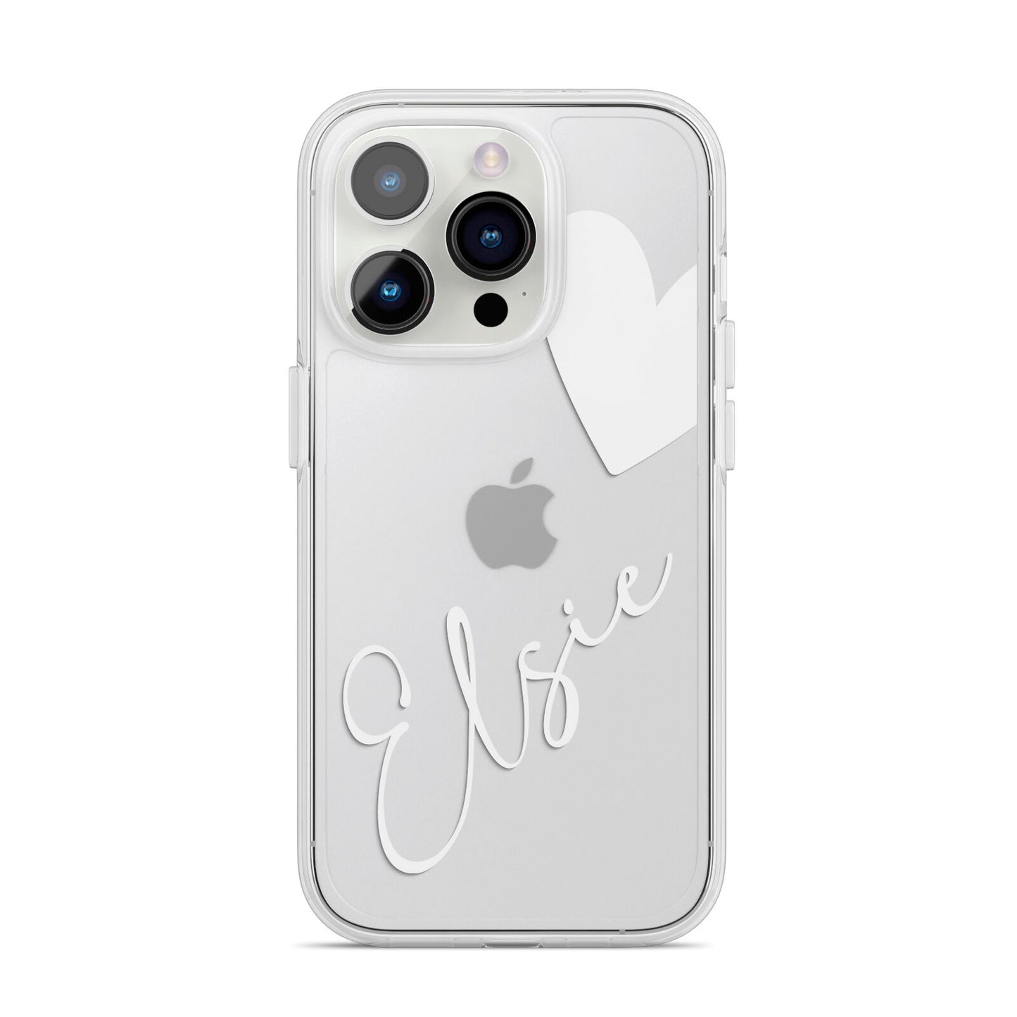 Custom Name Heart iPhone 14 Pro Clear Tough Case Silver