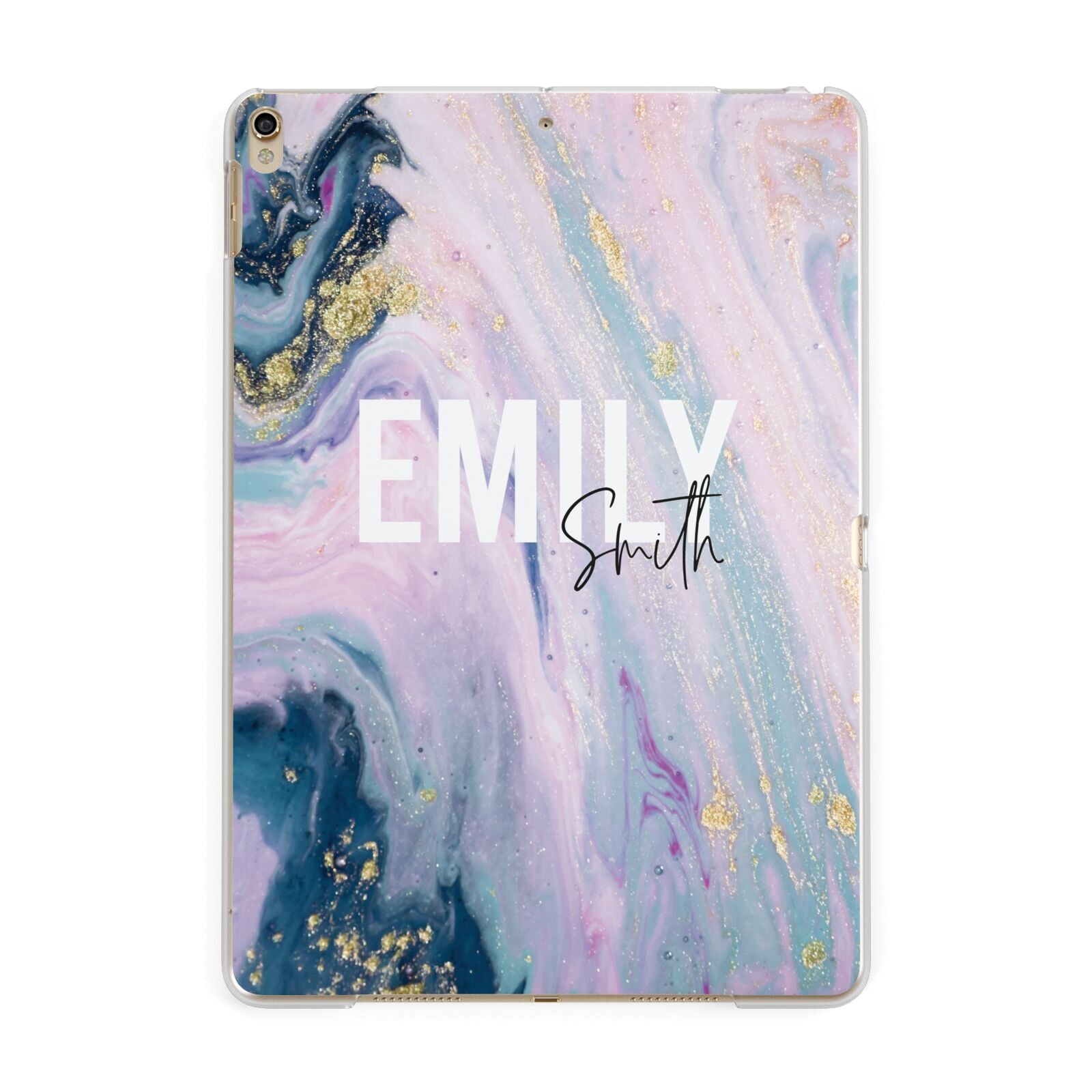 Custom Name Purple Gold Glitter Marble Apple iPad Gold Case