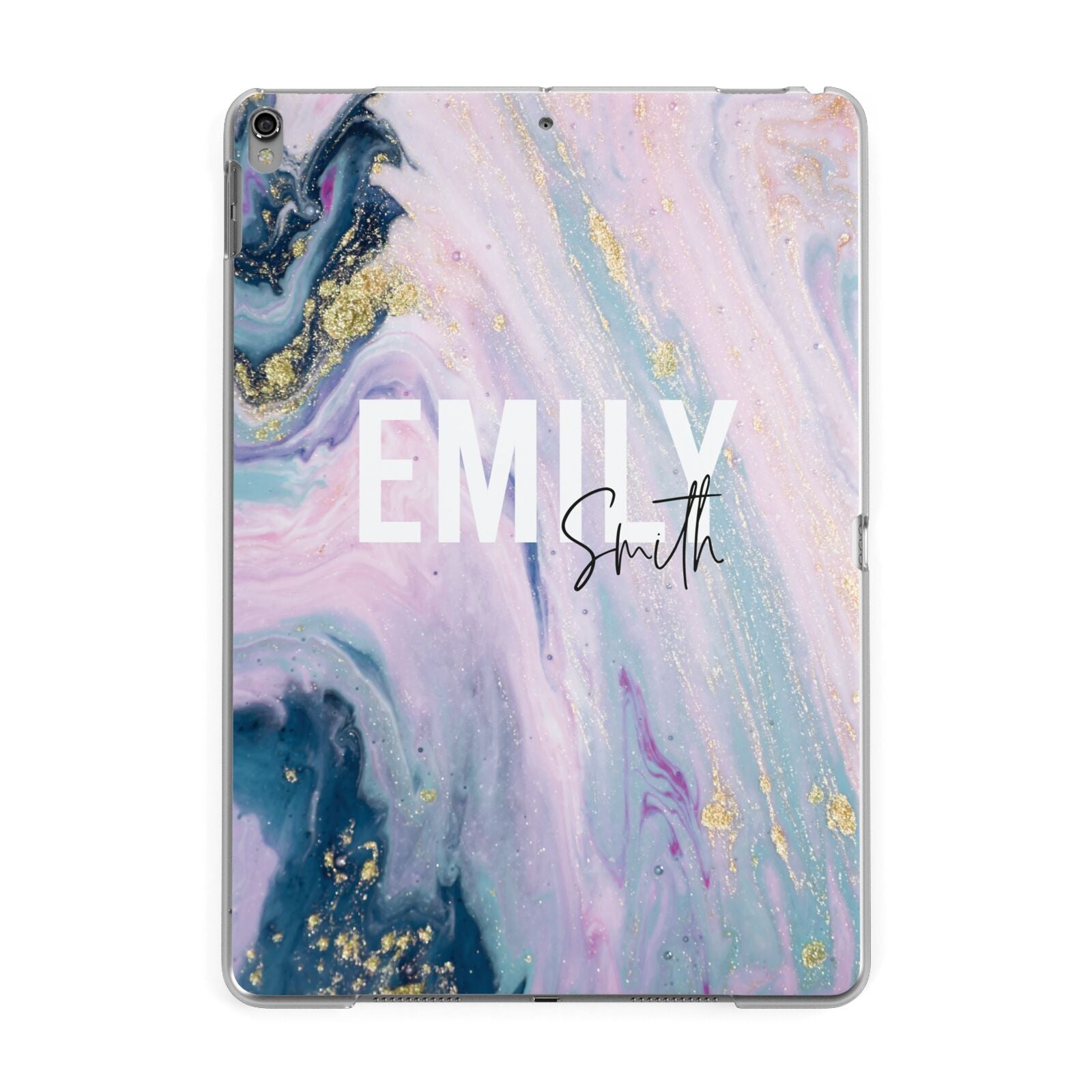 Custom Name Purple Gold Glitter Marble Apple iPad Grey Case