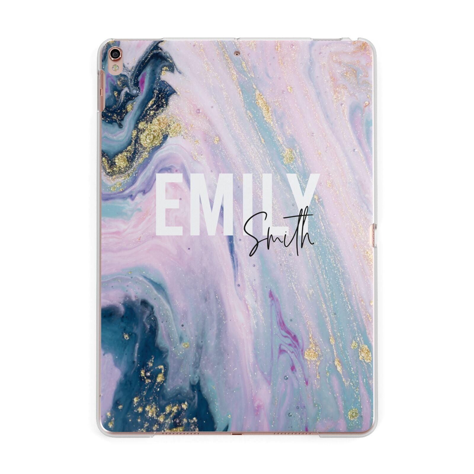 Custom Name Purple Gold Glitter Marble Apple iPad Rose Gold Case