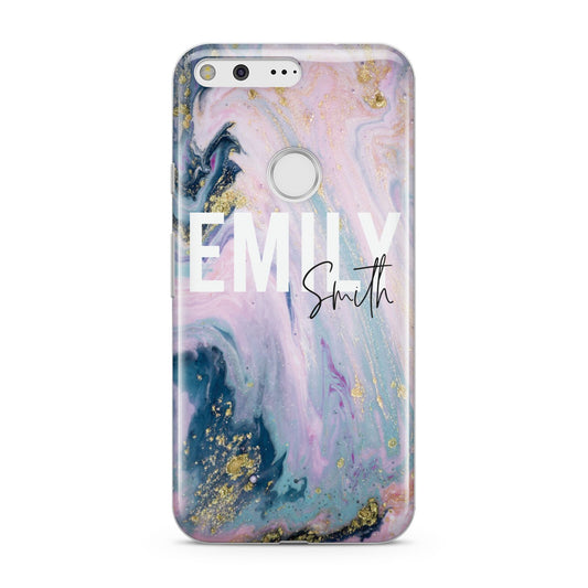 Custom Name Purple Gold Glitter Marble Google Pixel Case