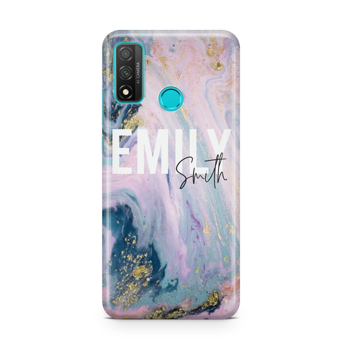 Custom Name Purple Gold Glitter Marble Huawei P Smart 2020