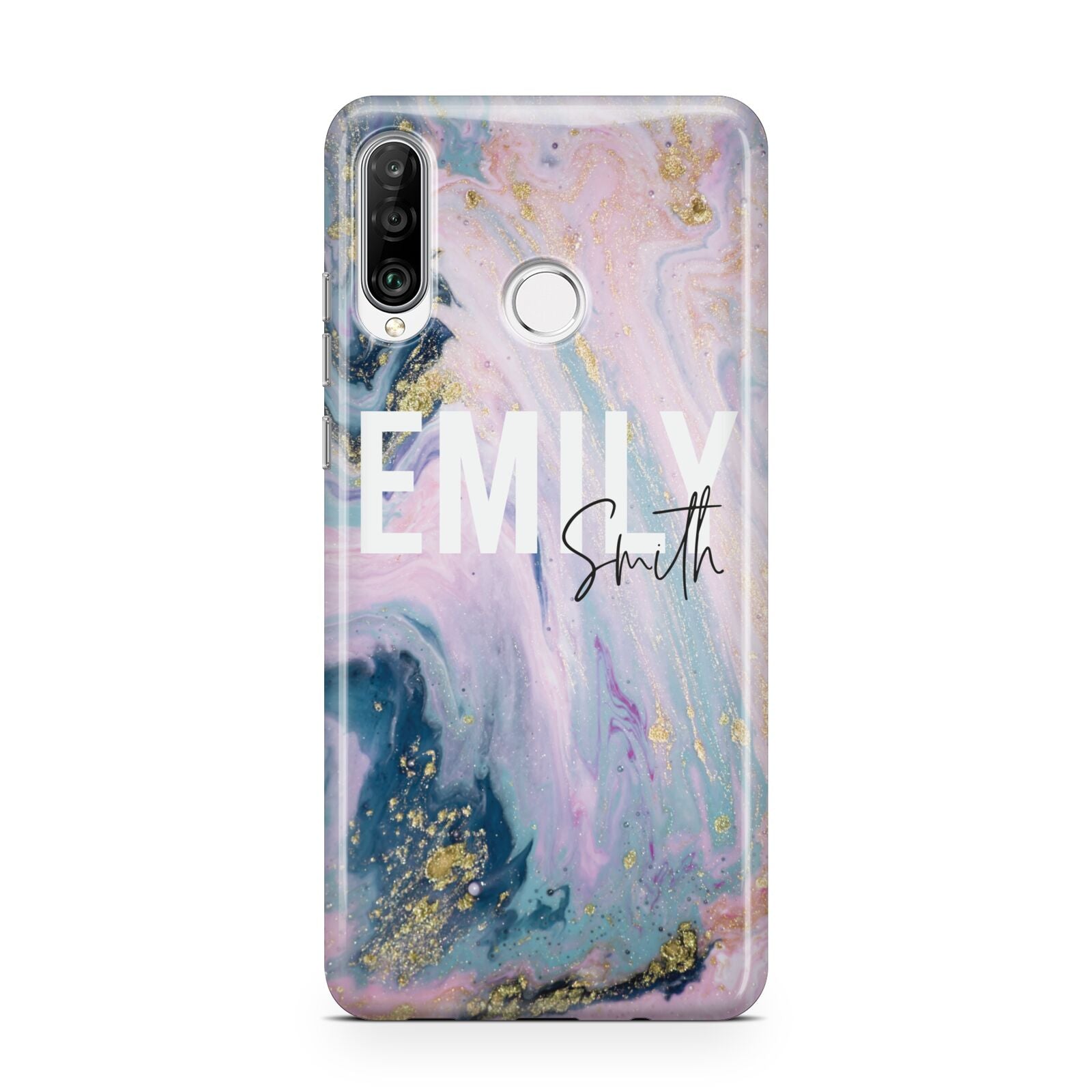 Custom Name Purple Gold Glitter Marble Huawei P30 Lite Phone Case