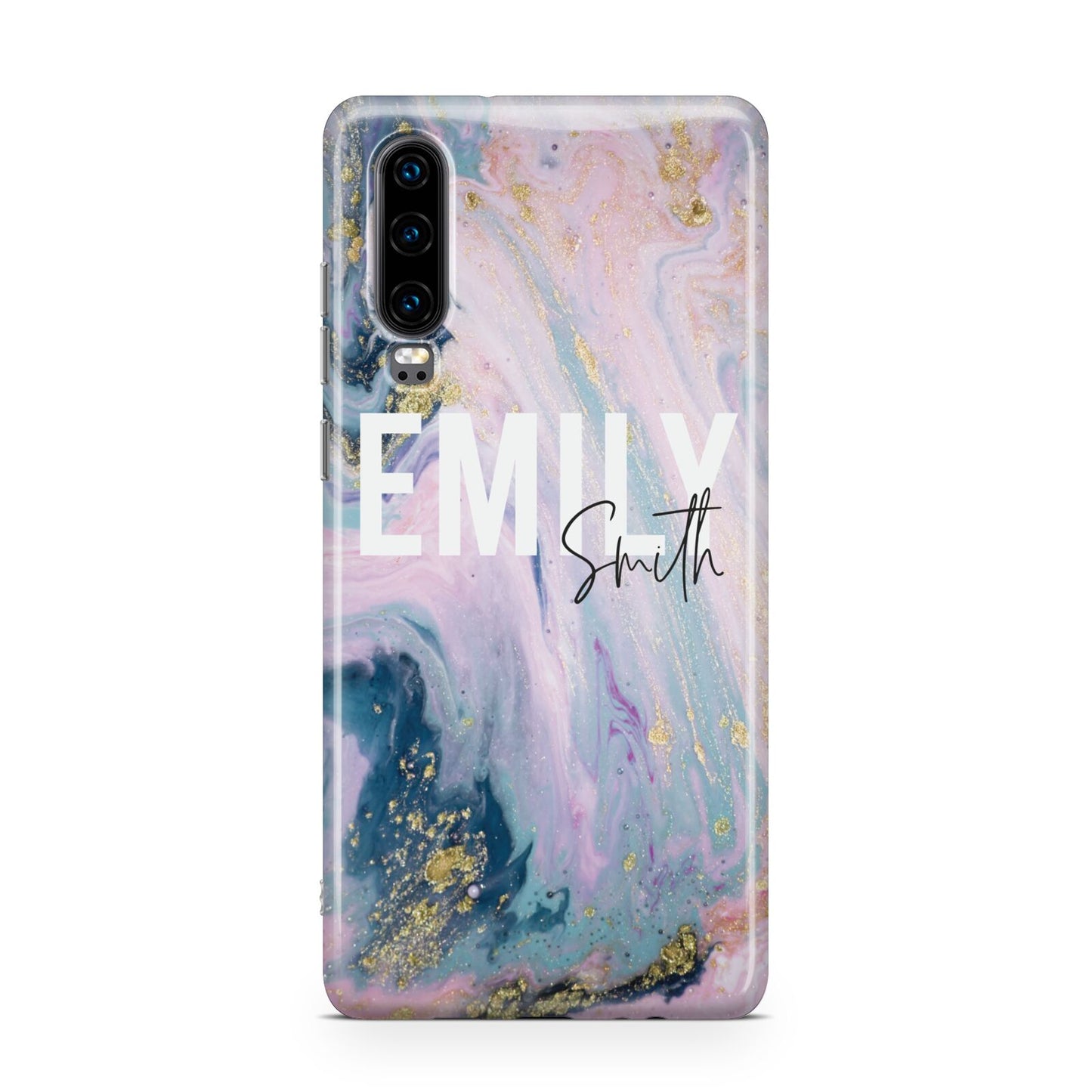 Custom Name Purple Gold Glitter Marble Huawei P30 Phone Case