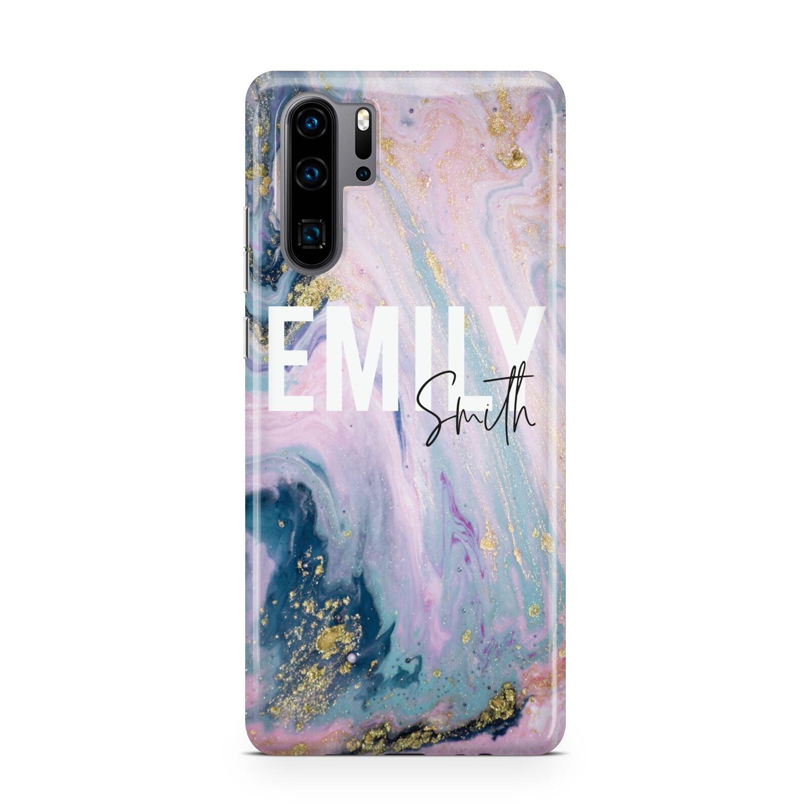 Custom Name Purple Gold Glitter Marble Huawei P30 Pro Phone Case