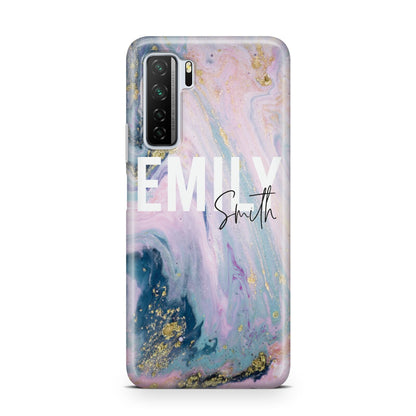 Custom Name Purple Gold Glitter Marble Huawei P40 Lite 5G Phone Case