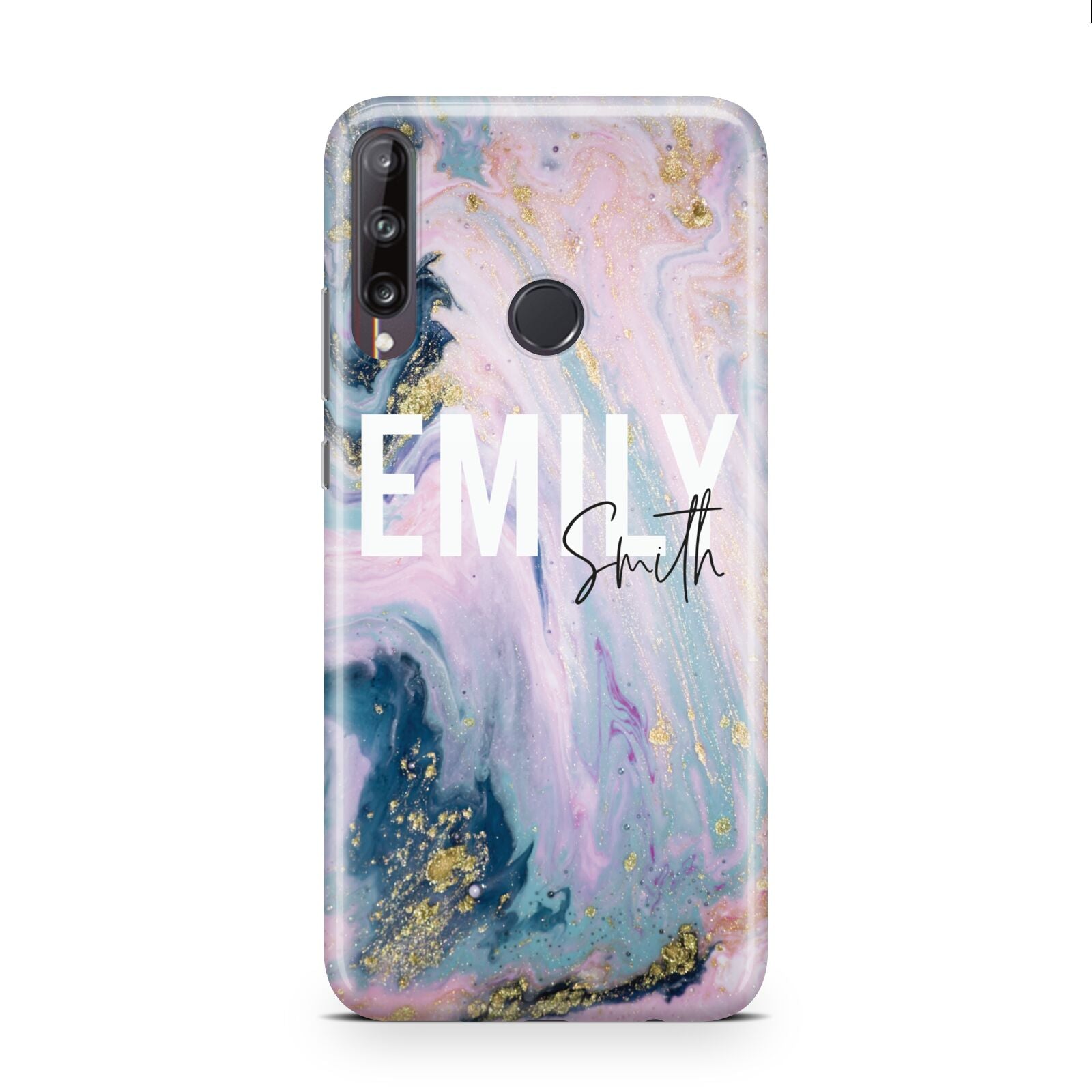 Custom Name Purple Gold Glitter Marble Huawei P40 Lite E Phone Case