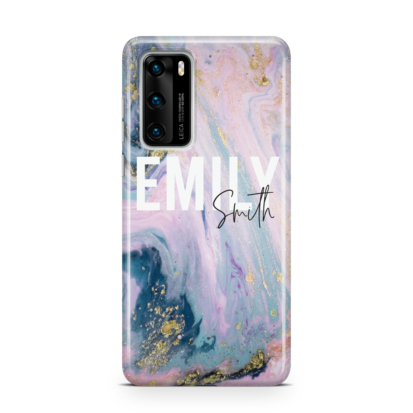 Custom Name Purple Gold Glitter Marble Huawei P40 Phone Case