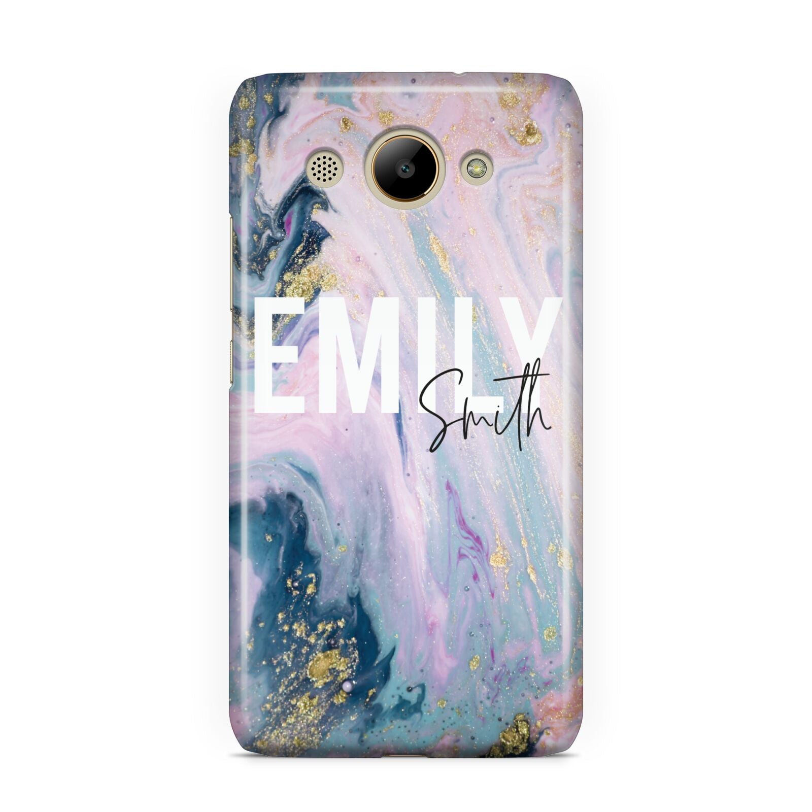 Custom Name Purple Gold Glitter Marble Huawei Y3 2017